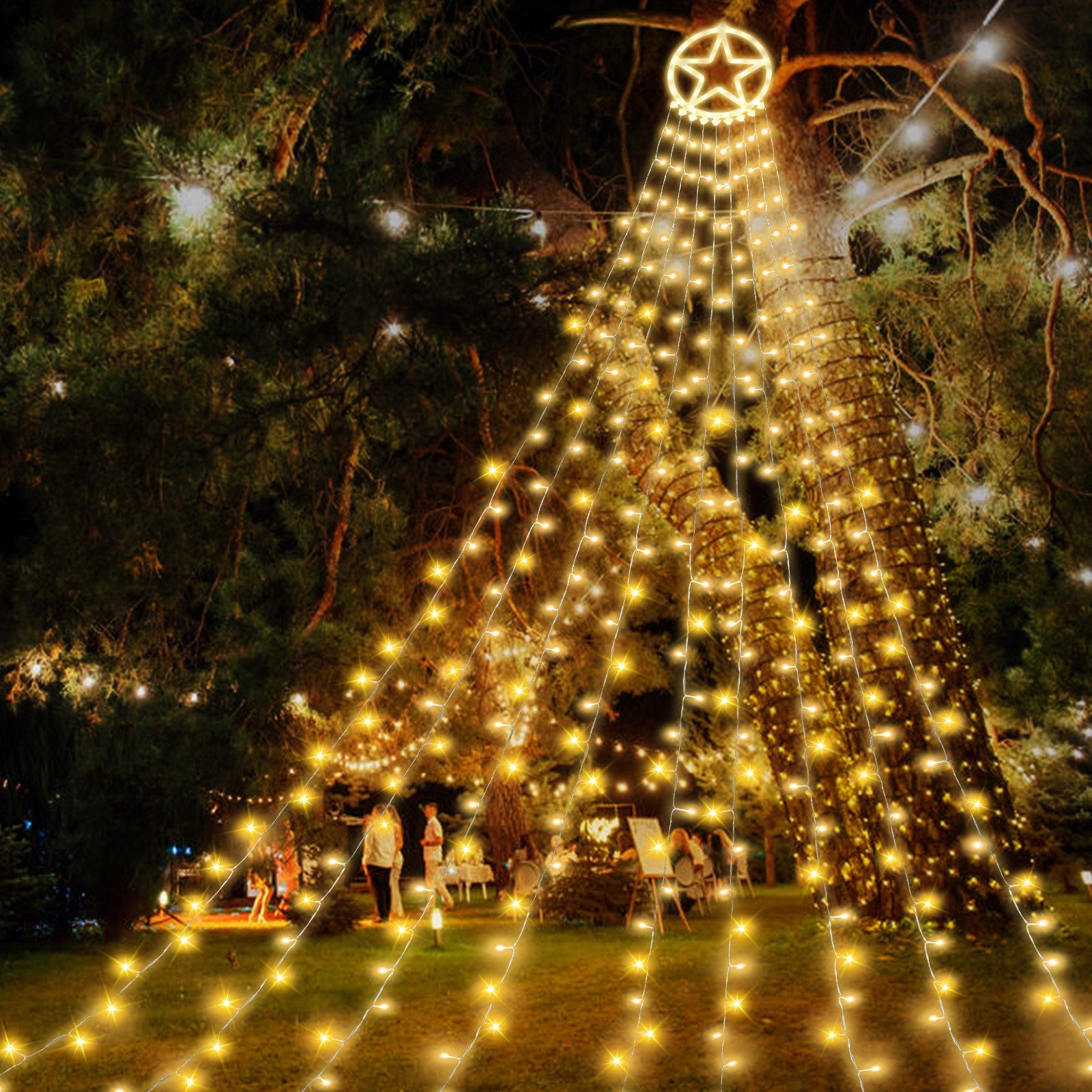 Lospitch Warmweiß Weihnachts Ring LED-Lichterkette mit Weihnachtsbaum Wasserdicht Außen LED Lichterkette