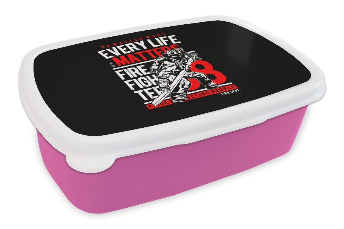 Erwachsene, für Kunststoff MuchoWow Snackbox, - Brotdose Schwarz, - Kunststoff, Mancave Lunchbox Mädchen, - (2-tlg), - Kinder, Rot rosa Brotbox Vintage Feuerwehr