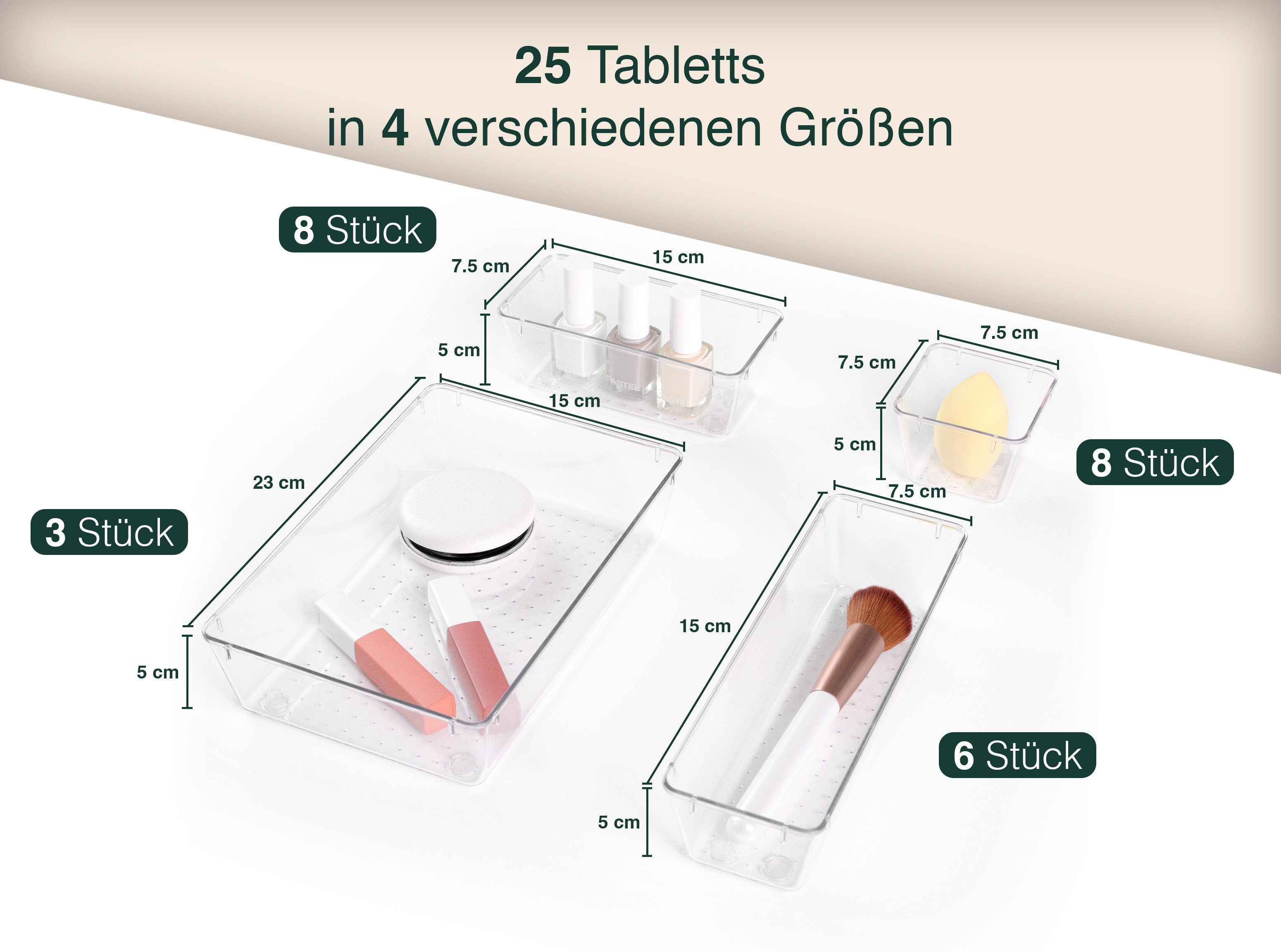uandu home Organizer Schubladen Organizer, Schreibtisch Organizer, Organizer Schubade (Küchen Organizer, Schminktisch Organizer, Make up Organizer, 25 St., Schubladentrenner, Badezimmer Organizer, Organizer Küche), 4 verschiedenen Größen Enthält 100 Stück Rutschfeste Silikon Gummifüße