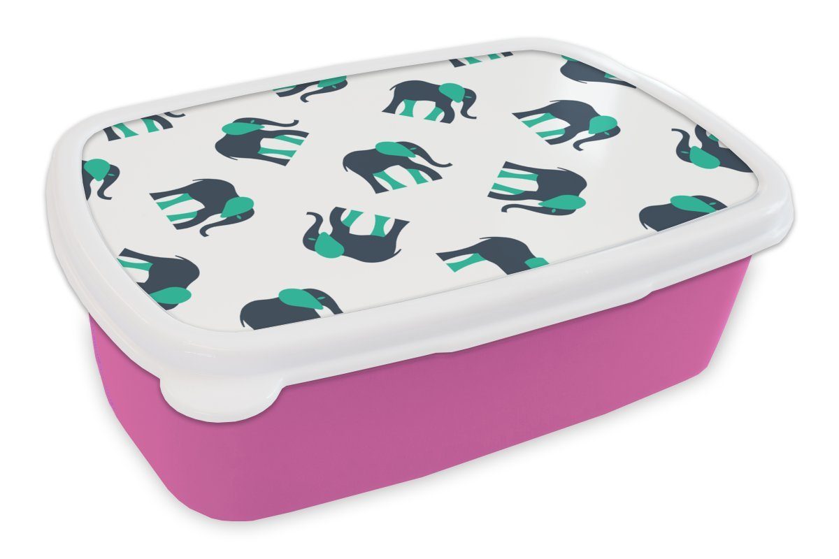 Snackbox, Erwachsene, Lunchbox Brotbox Muster Mädchen, Grün, Kinder, Kunststoff, - Elefant (2-tlg), für MuchoWow rosa - Brotdose Kunststoff