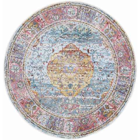 Teppich Esha, carpetfine, rund, Höhe: 8 mm, Vintage Orient Look, in schöner Farbgebung, Wohnzimmer