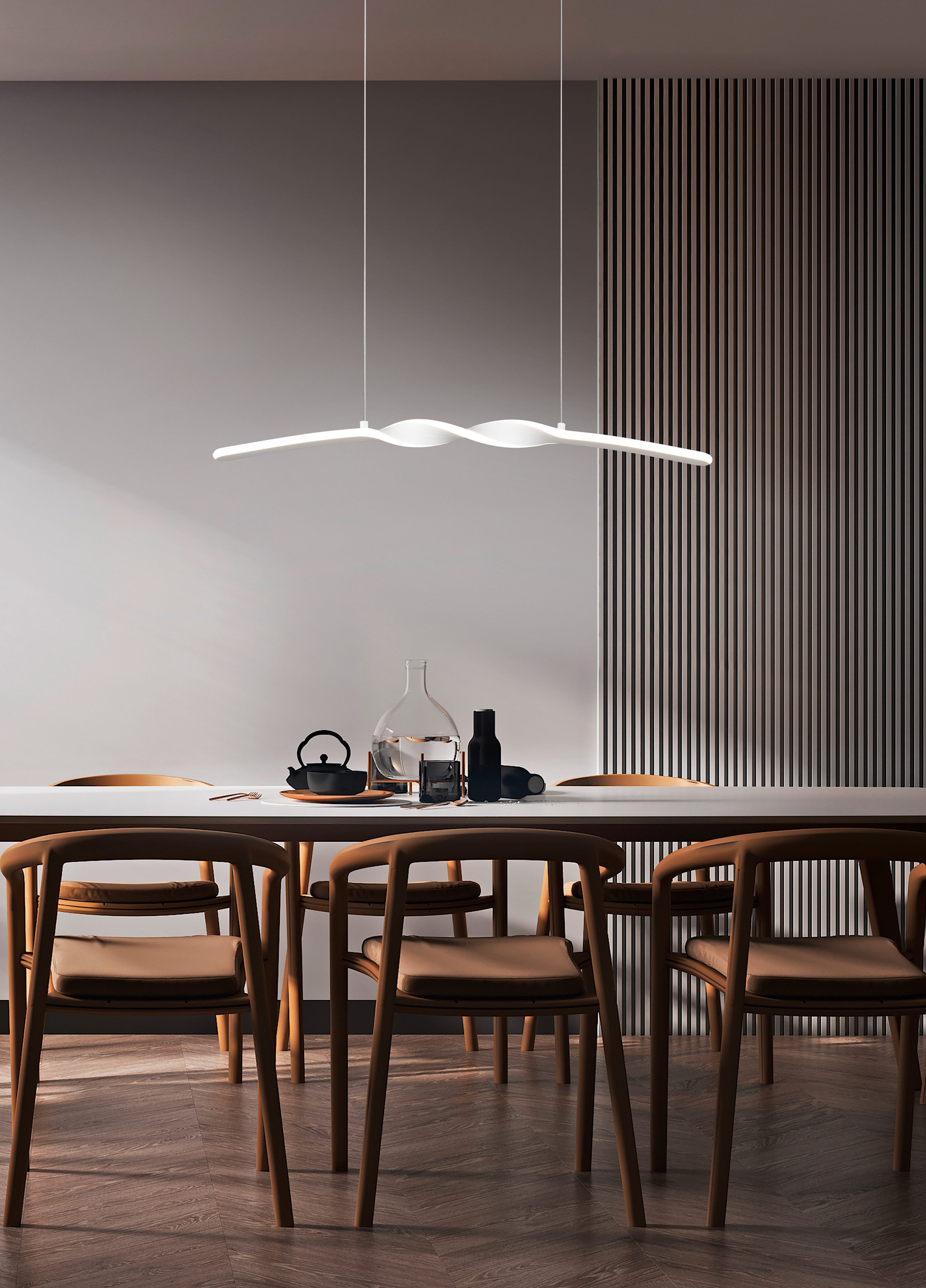 Reality Leuchten LED Pendelleuchte GINKO, Hängeleuchte LED 18W 2100 Lumen 4000K kaltweiß, LED fest integriert, Kaltweiß, Hängelampe Esszimmer, höhenverstellbar bis max 150cm, Breite 79 cm