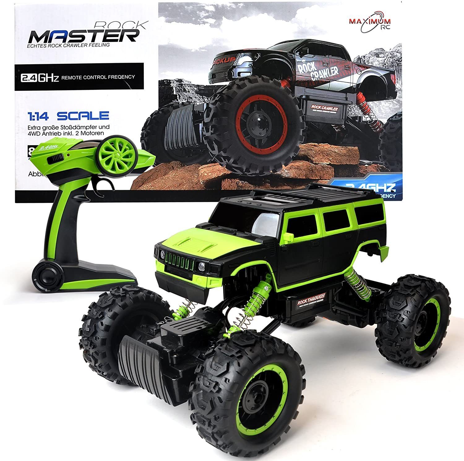 FunTomia Modellauto RC Ferngesteuertes Auto für Kinder - Rock Crawler / Monstertruck, Maßstab 1:14, (Set)