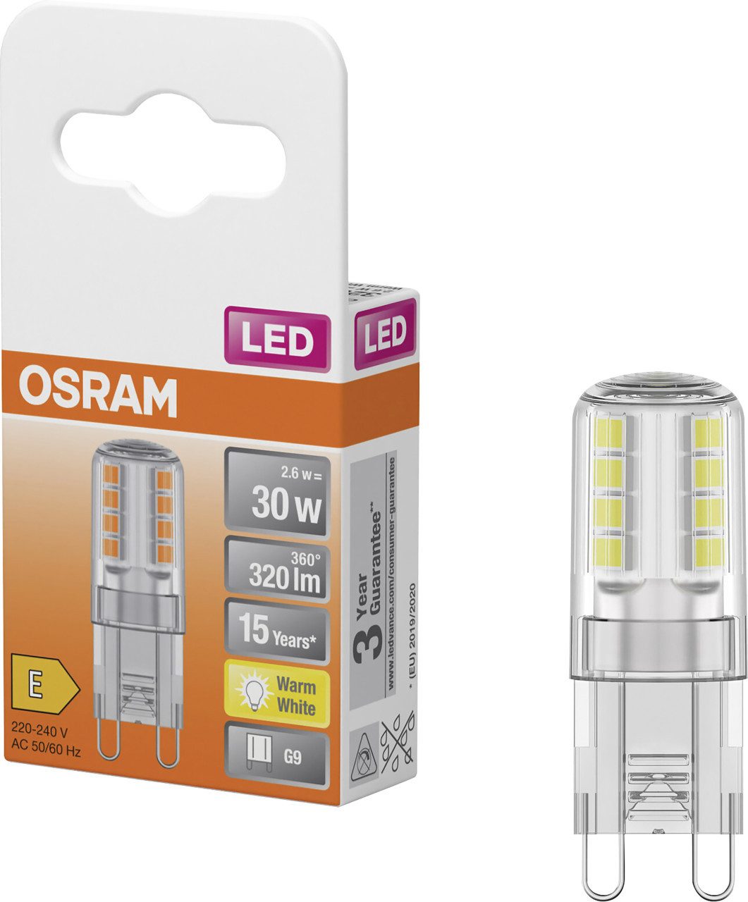 Osram LED-Leuchtmittel Osram LED Stiftsockellampe 30 G9 2,6W warmweiß, Nicht dimmbar