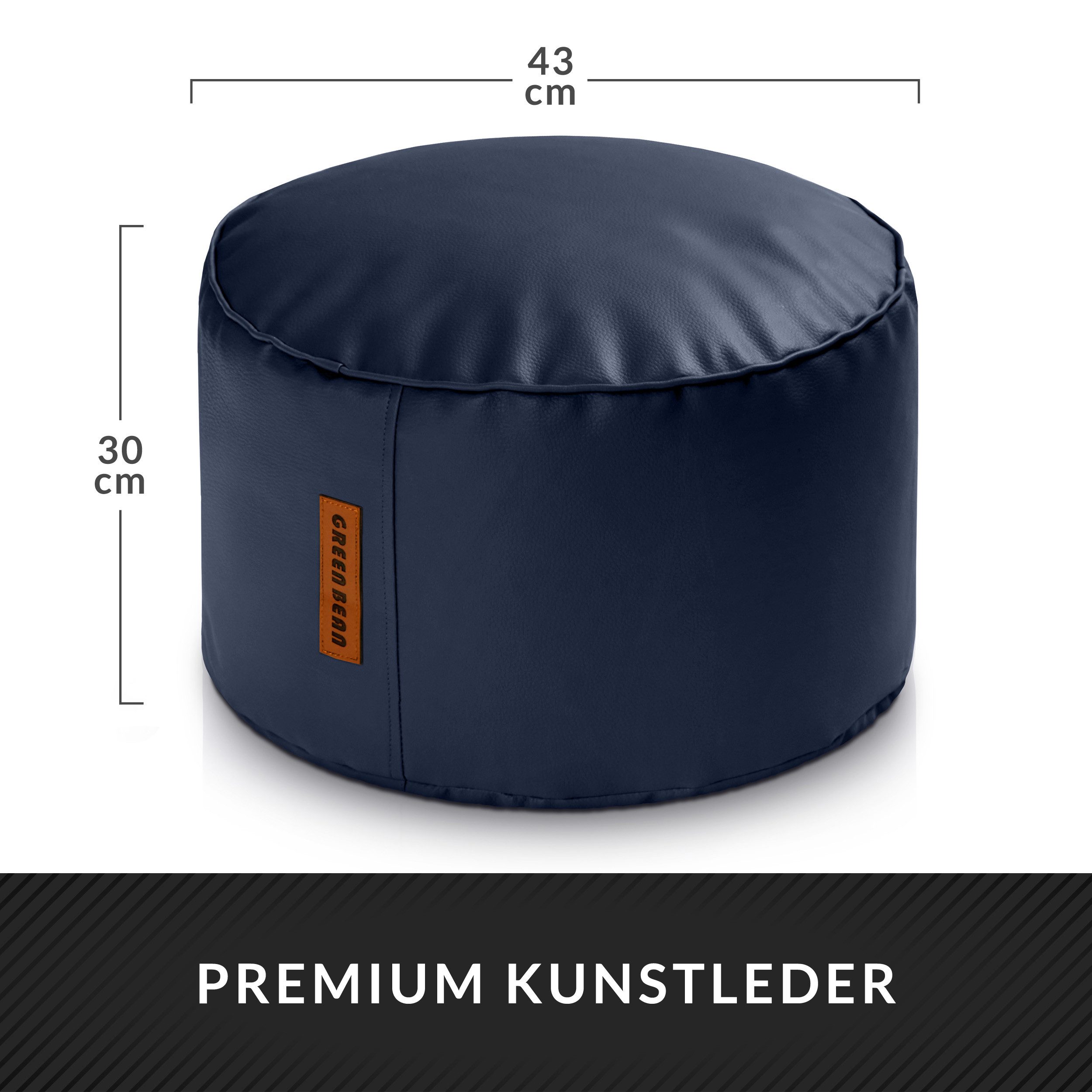 Green Bean Pouf Sitzsack-Hocker Kunstleder Stay rund (Indoor / Outdoor, abwaschbarer Oberfläche & EPS Perlen Füllung, Sitzwürfel Sitzkissen Hocker Sitzhocker),  – Bild 4 von 5