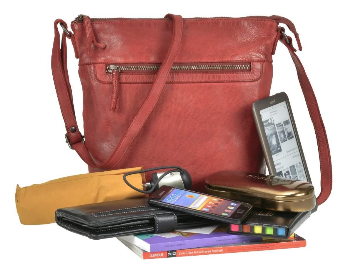 Bear Design Umhängetasche Erna, kleine Handtasche 30x27cm, Shopper, Schultertasche, Leder in rot