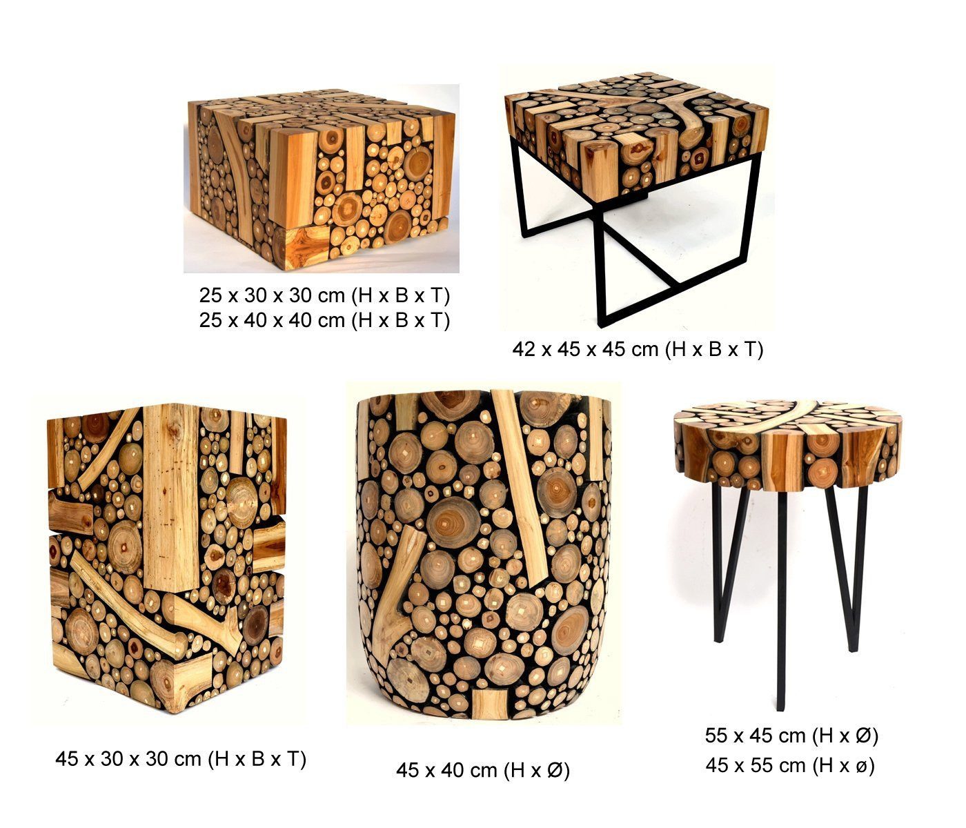 Brillibrum Beistelltisch Baumscheibentisch Mischholz Naturholz Beistelltisch Teak Holz
