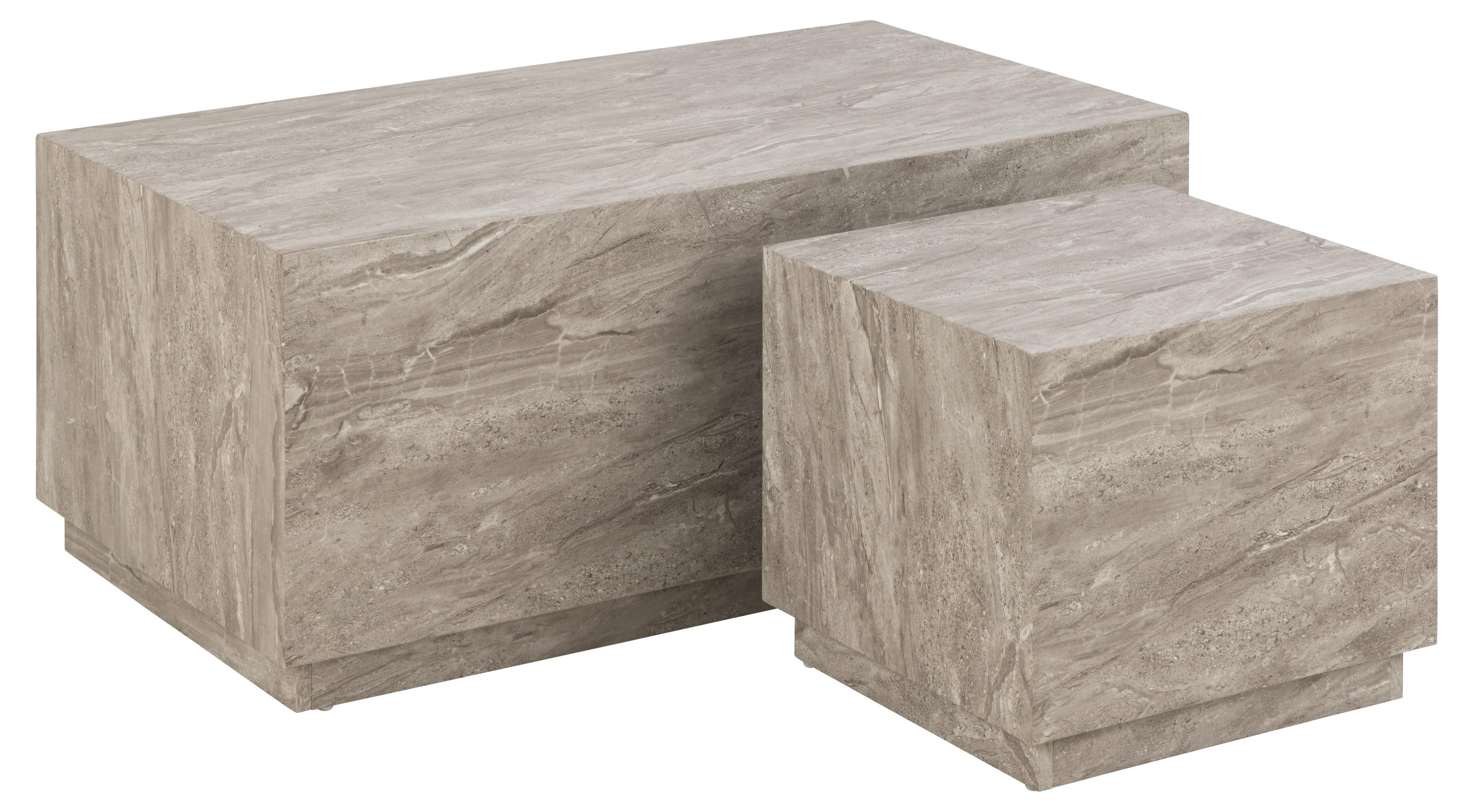 ACTONA GROUP Satztisch (2er-Set) in Marmoroptik-Grau, MDF - 100x42x60cm (BxHxT) (100x60x42;44x44x38)