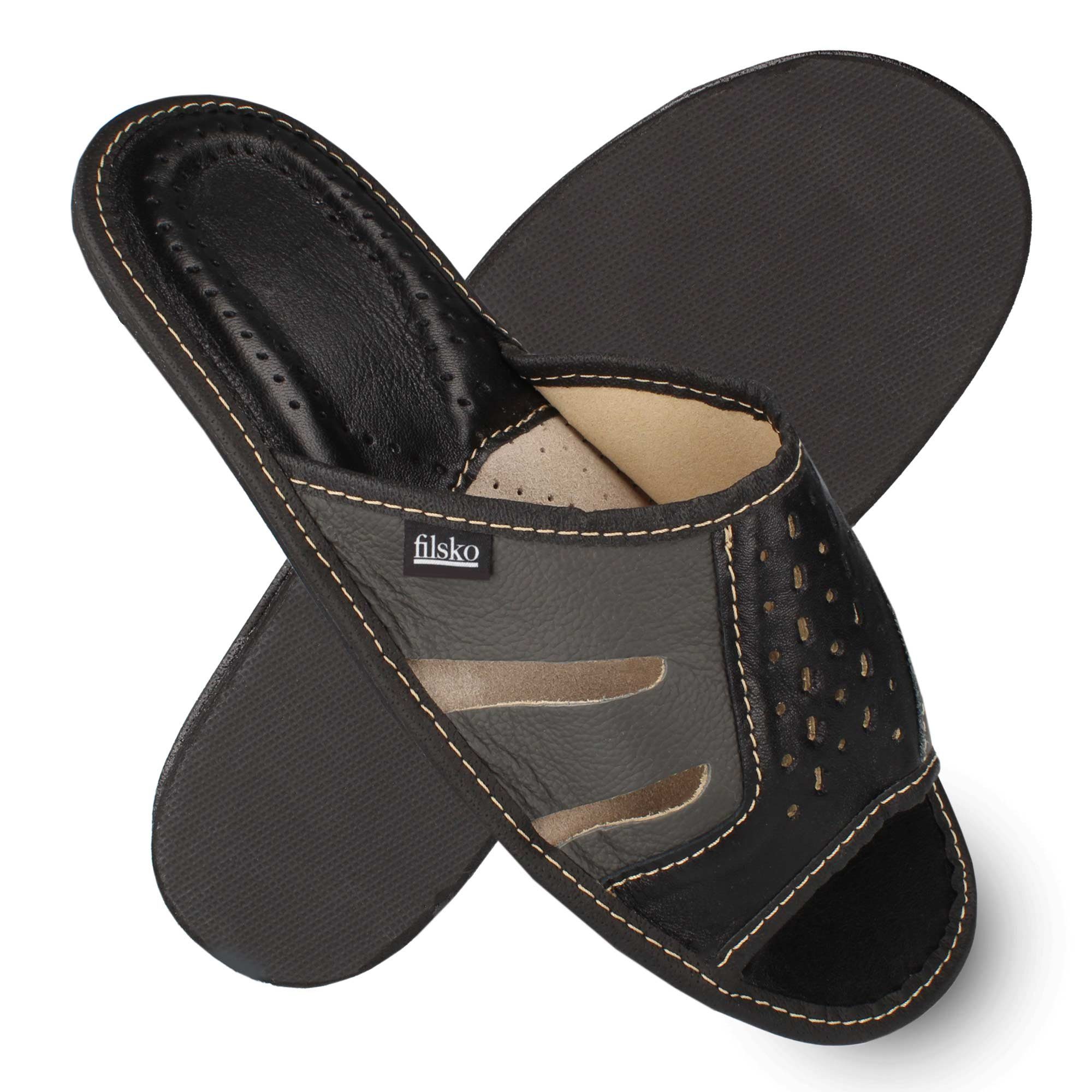 filsko Rimini Elegante Leder Pantoletten für Herren Hausschuh