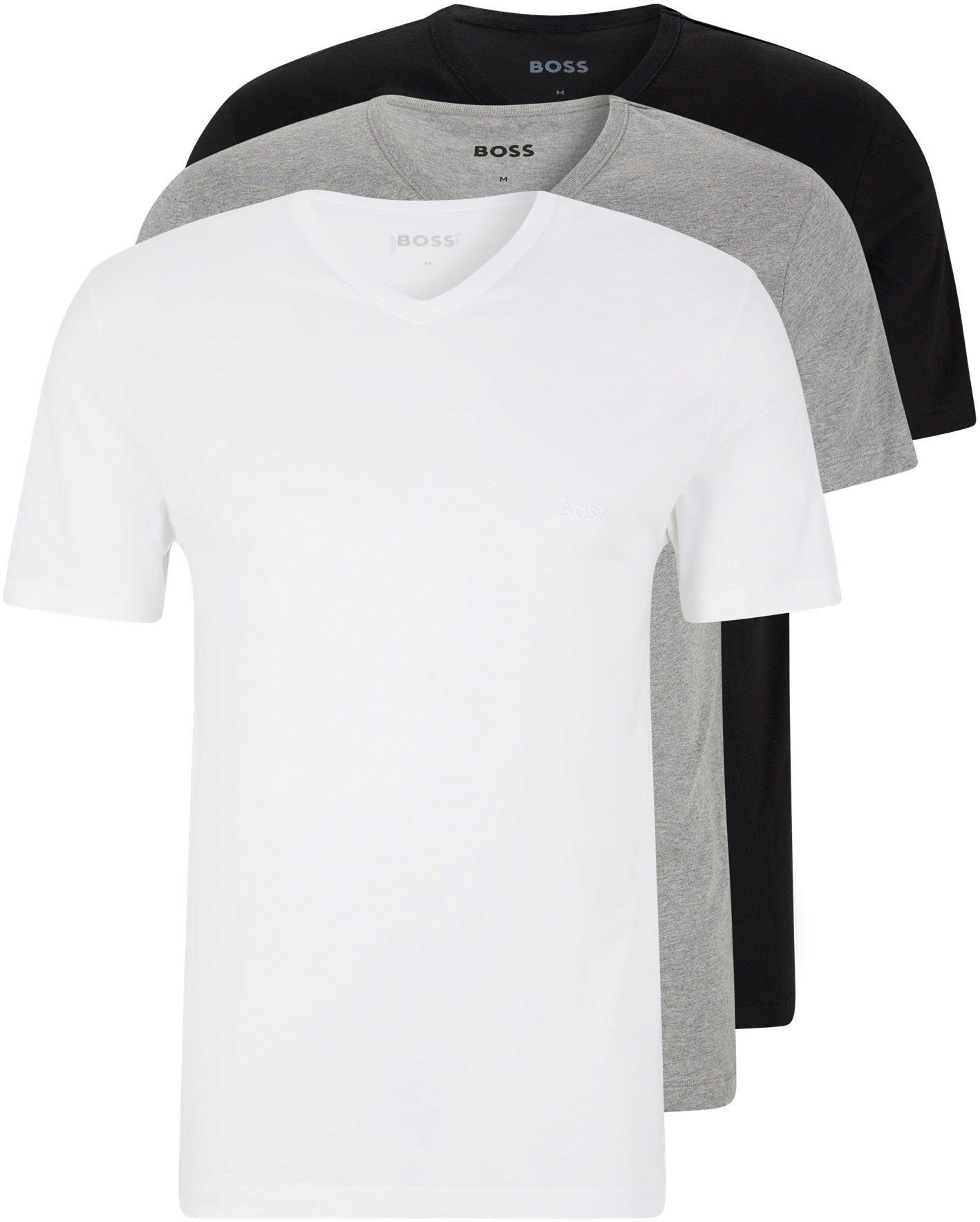 HUGO BOSS V-Shirt T-Shirt VN 3P CO (Packung) assorted pre-pack, grau-meliert, schwarz