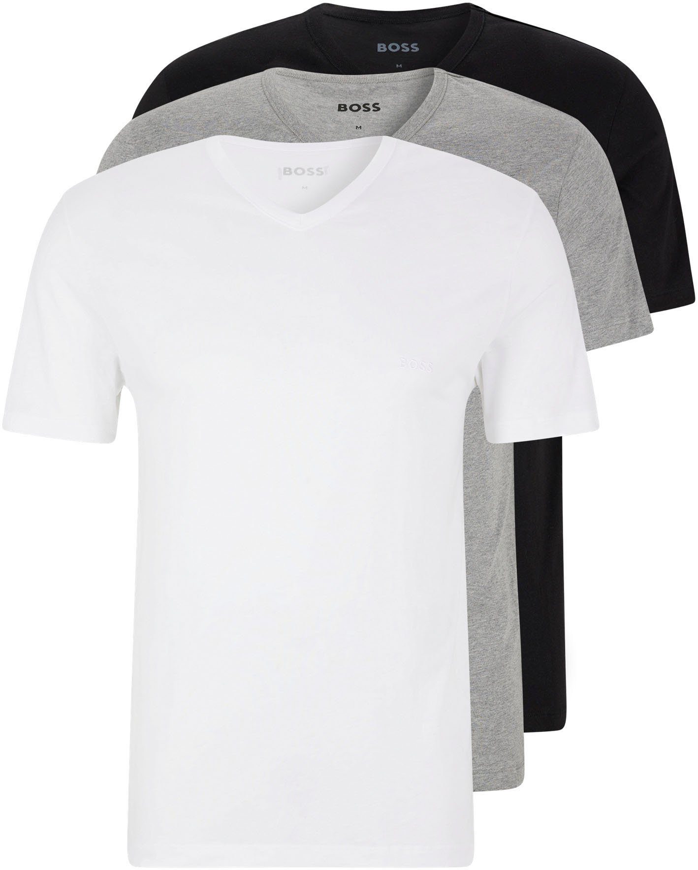 BOSS V-Shirt T-Shirt 3P CO pre-pack, grau-meliert, assorted VN (Packung) schwarz