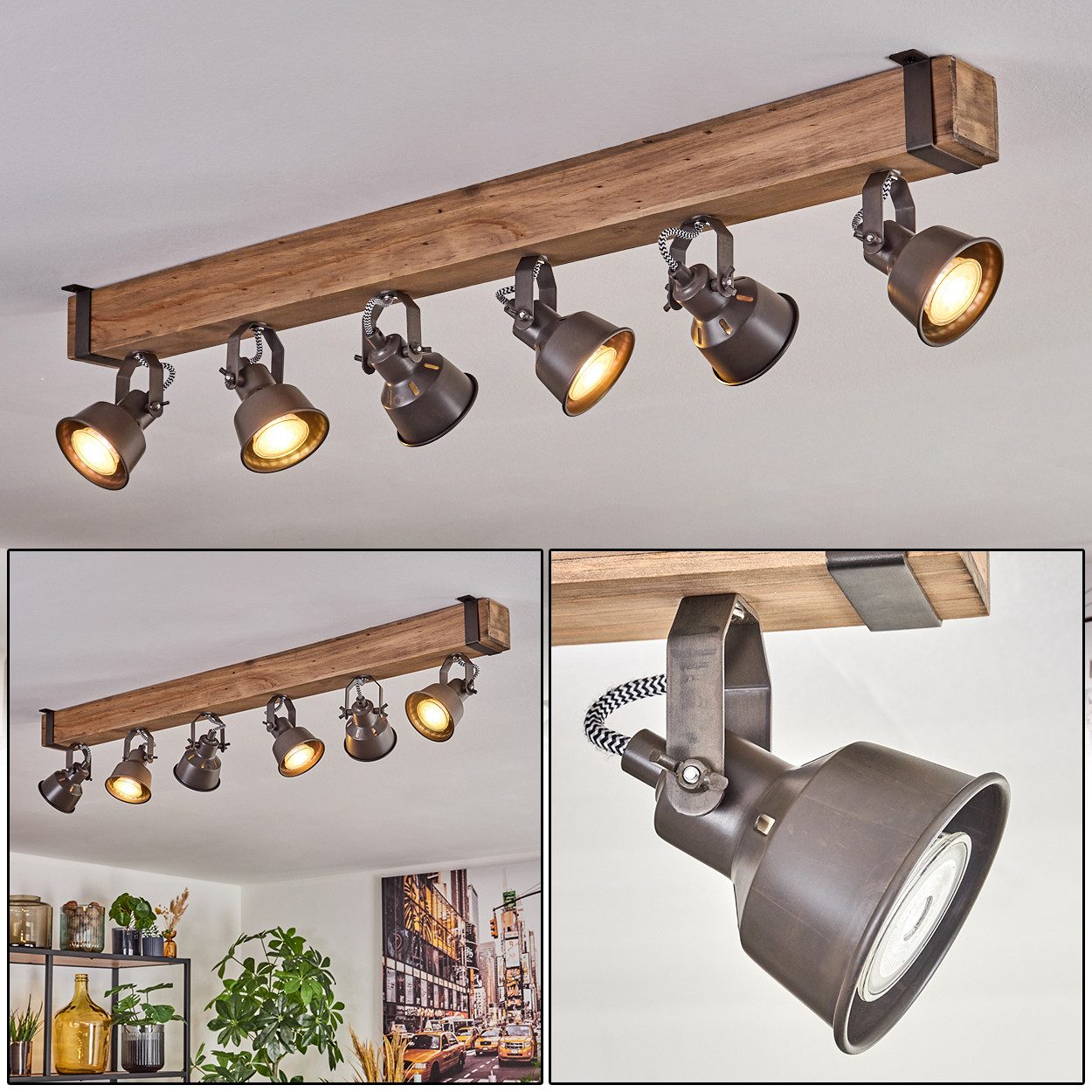 hofstein Deckenleuchte Deckenlampe aus Metall/Holz in Grau/Naturfarben, ohn günstig online kaufen