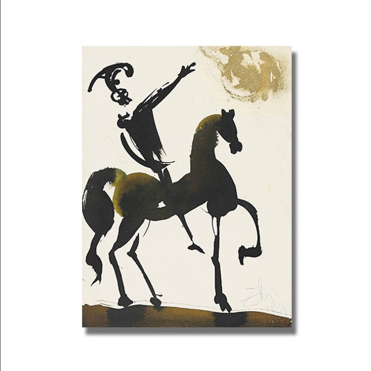 TPFLiving Kunstdruck (OHNE RAHMEN) Poster - Leinwand - Wandbild, Salvador Dali - Der Reiter / Der Krieger - (Motiv in verschiedenen Größen), Farben: Beige, Schwarz, Gold - Größe: 20x30cm