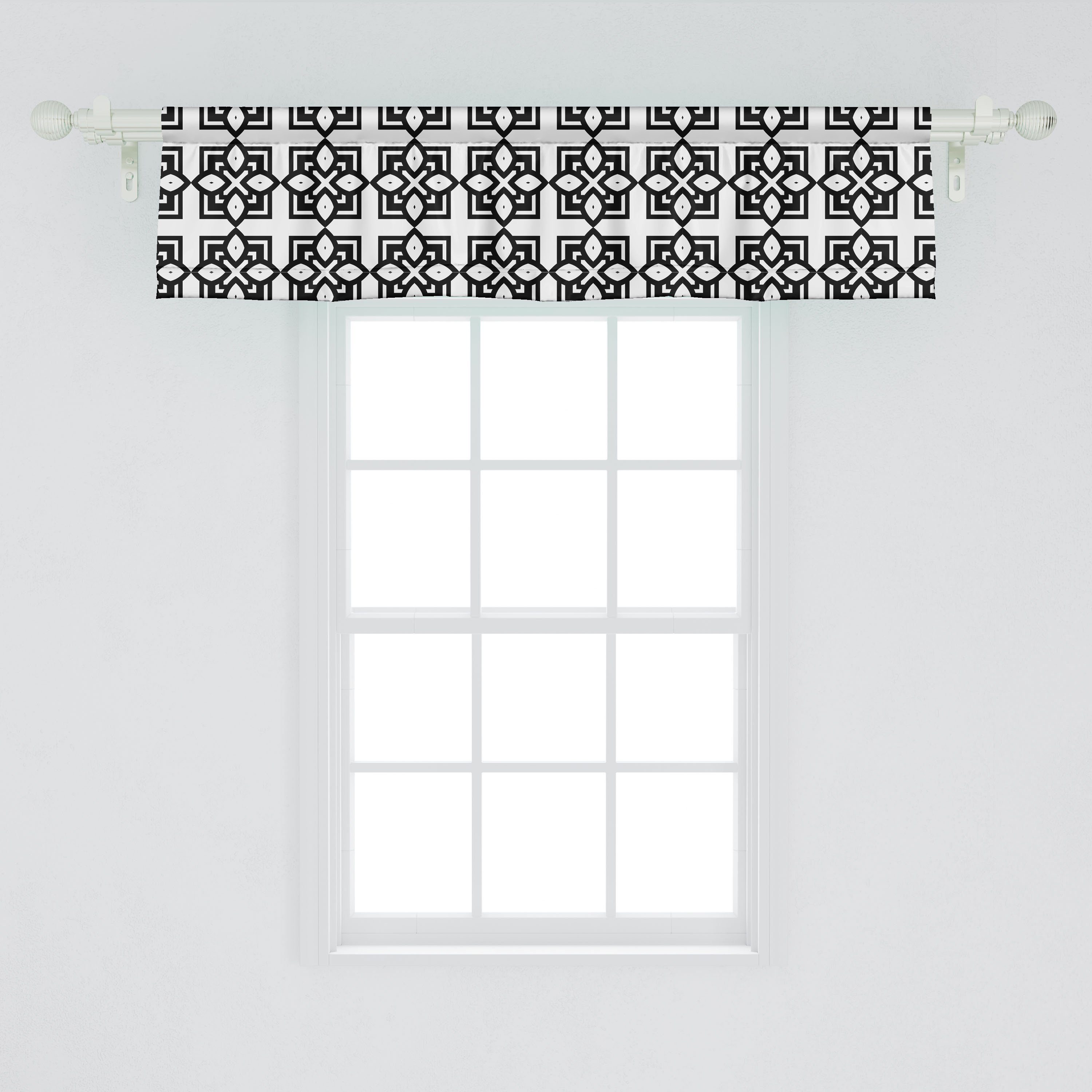 Dekor Vintage-Motiv Volant Monochrome Küche Scheibengardine Vorhang für mit Abakuhaus, Stangentasche, Schlafzimmer Microfaser, Abstrakt