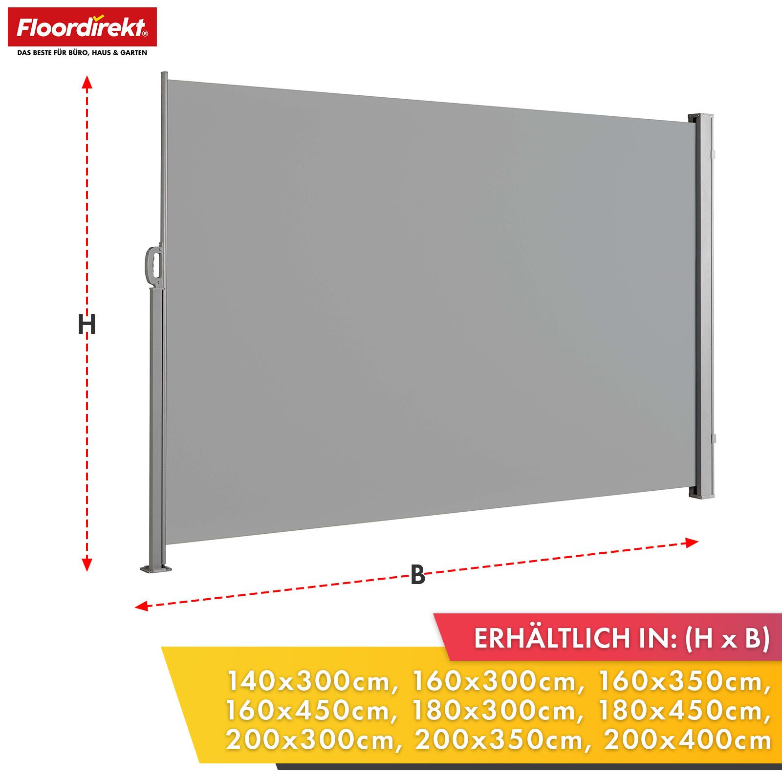 Floordirekt Seitenmarkise aus Aluminium Sichtschutz & Sonnenschutz für Balkon, Terrasse & Garten (140x300 cm) UV-beständig, hohe Stabilität, witterungsbeständig – Bild 2 von 5
