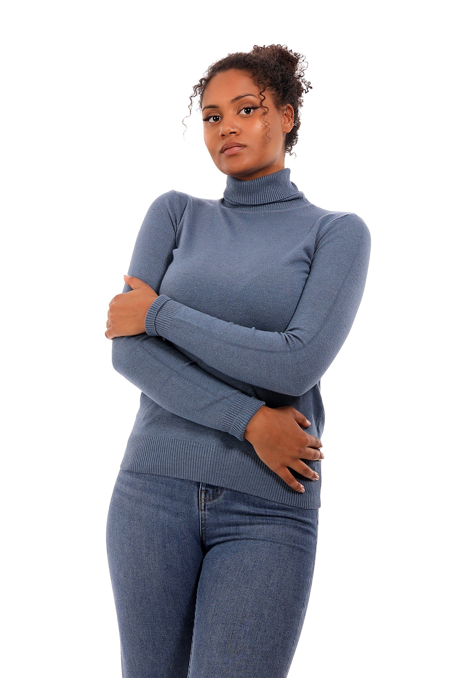 YC Fashion Rollkragenpullover Pullover mit & Basic Jeansblau Style Rollkragen Basic
