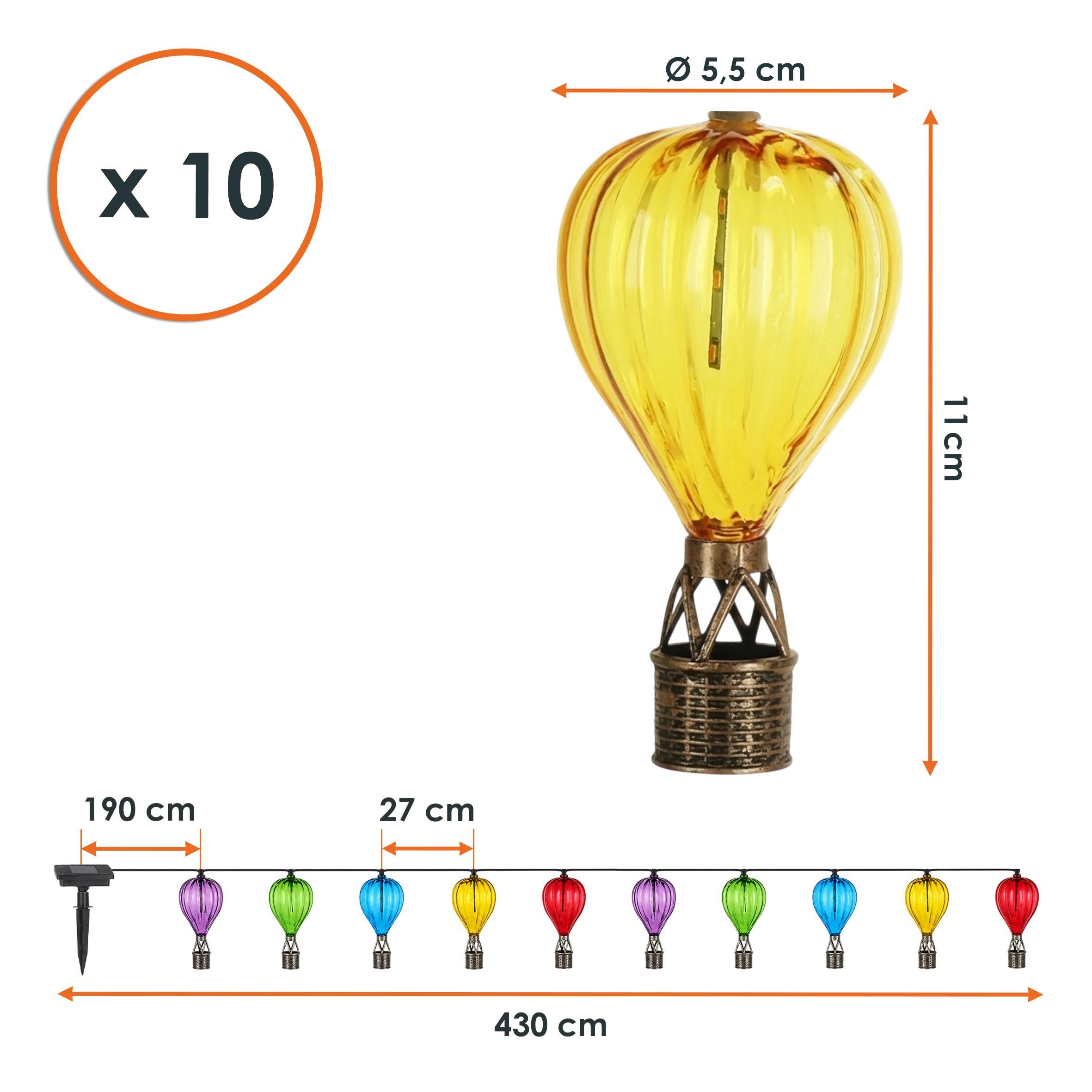Spetebo LED-Lichterkette Solar mit 10 bunte Heißluftballons, 6-flammig, LED Garten Dekobeleuchtung mit Flackereffekt, 430 cm