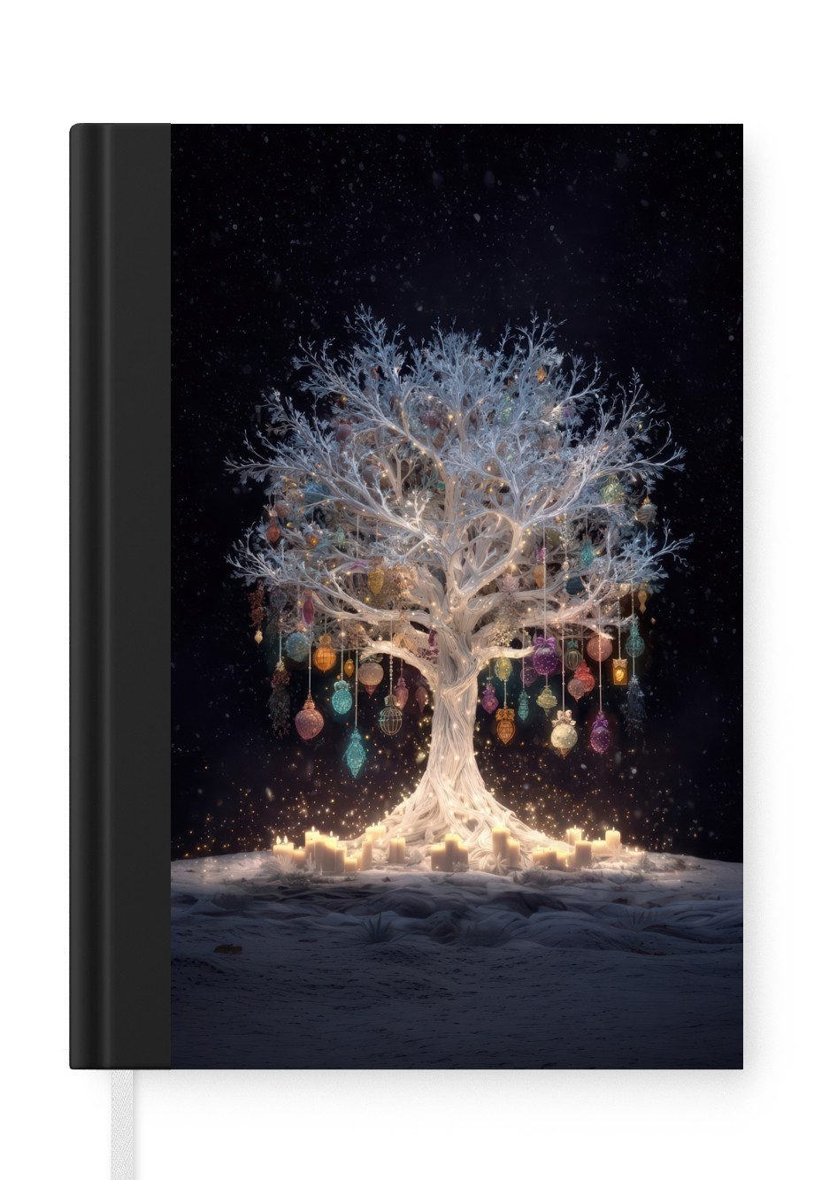 MuchoWow Notizbuch Schneebaum - Lichter - Weiß - Farbenfroh, Notebook, Notizblock a5, Tagebuch, Journal Liniert