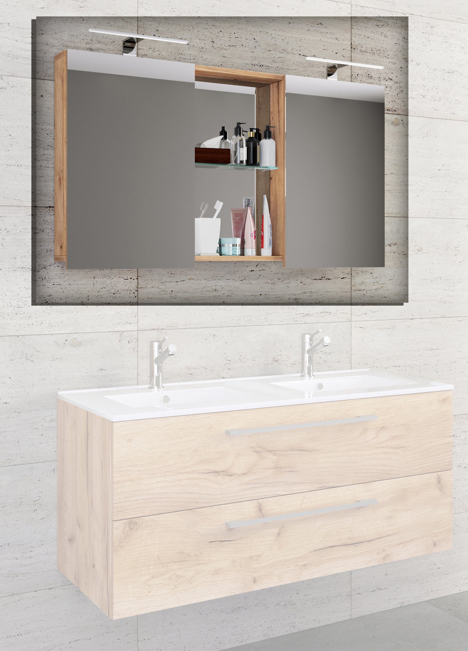 Budasi (1-St) Honig-Eiche Spiegelschrank Spiegelschrank mit Breiter Spiegel Ablage VCM