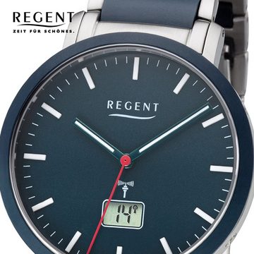 Regent Funkuhr Regent Herren Uhr FR-254 Metall Funk, (Funkuhr), Herren Funkuhr rund, groß (ca. 40mm), Metallarmband