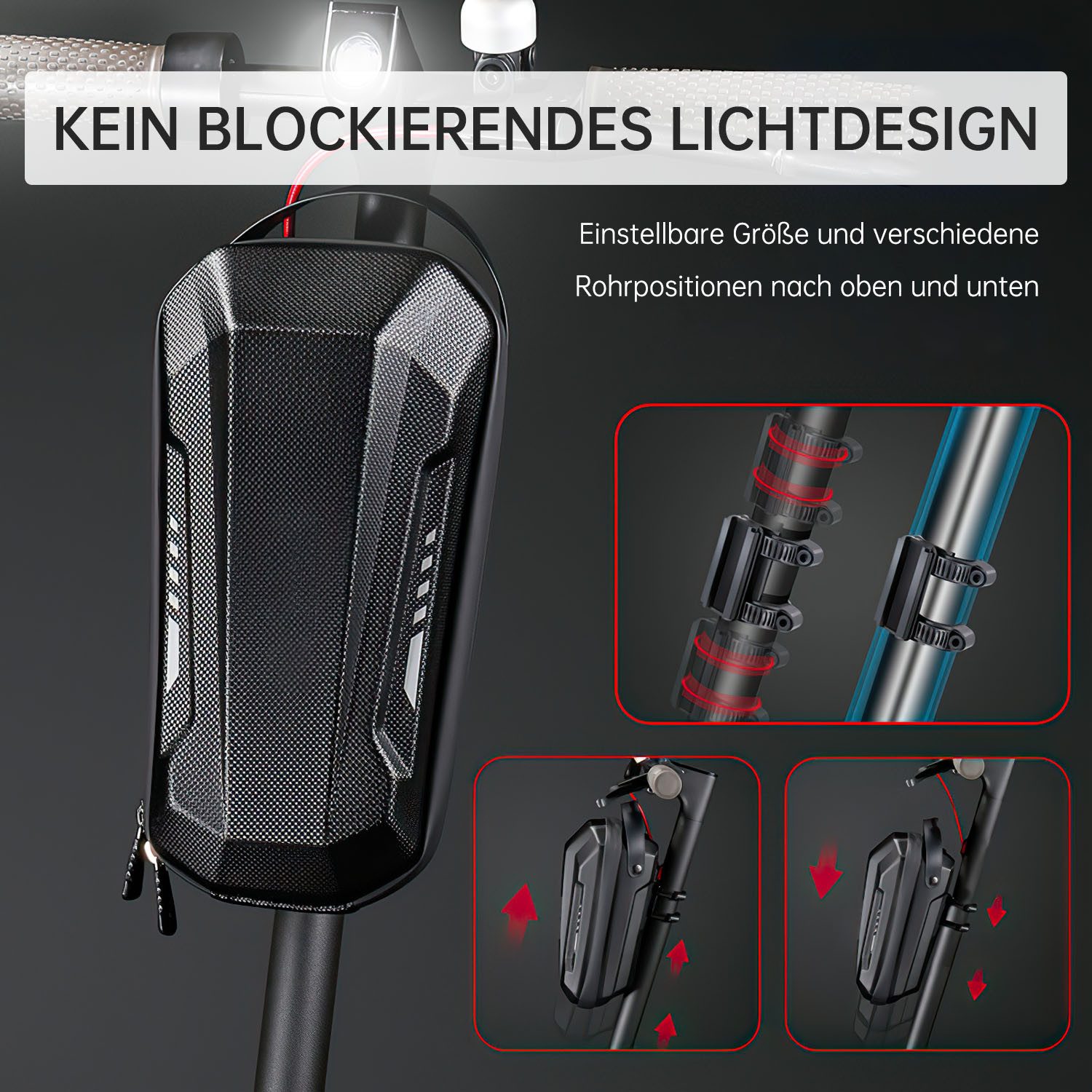 Refined Living Fahrradtasche E Scooter Tasche 3L Große Kapazität Schnellverschluss Wasserdichte (Lenkertasche wasserdicht mit Tragegriff für E-Scooter Elektroroller, 1-tlg., E Roller Tasche Eva Taschen für Scooter E roller zubehör), Vordertasche für Elektroroller Roller Tasche Front Tube Bag