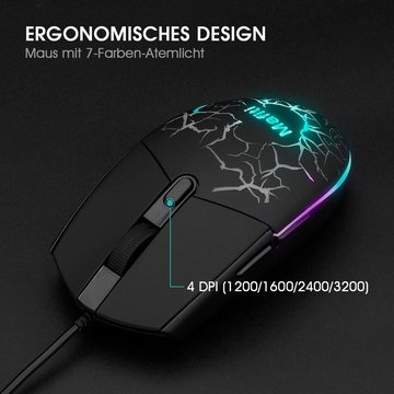 mafiti Regenbogen LED Hintergrundbeleuchtung Tastatur- und Maus-Set, Ideal für Gaming und Büro, QWERTZ (DE-Layout), Multimedia-Tasten