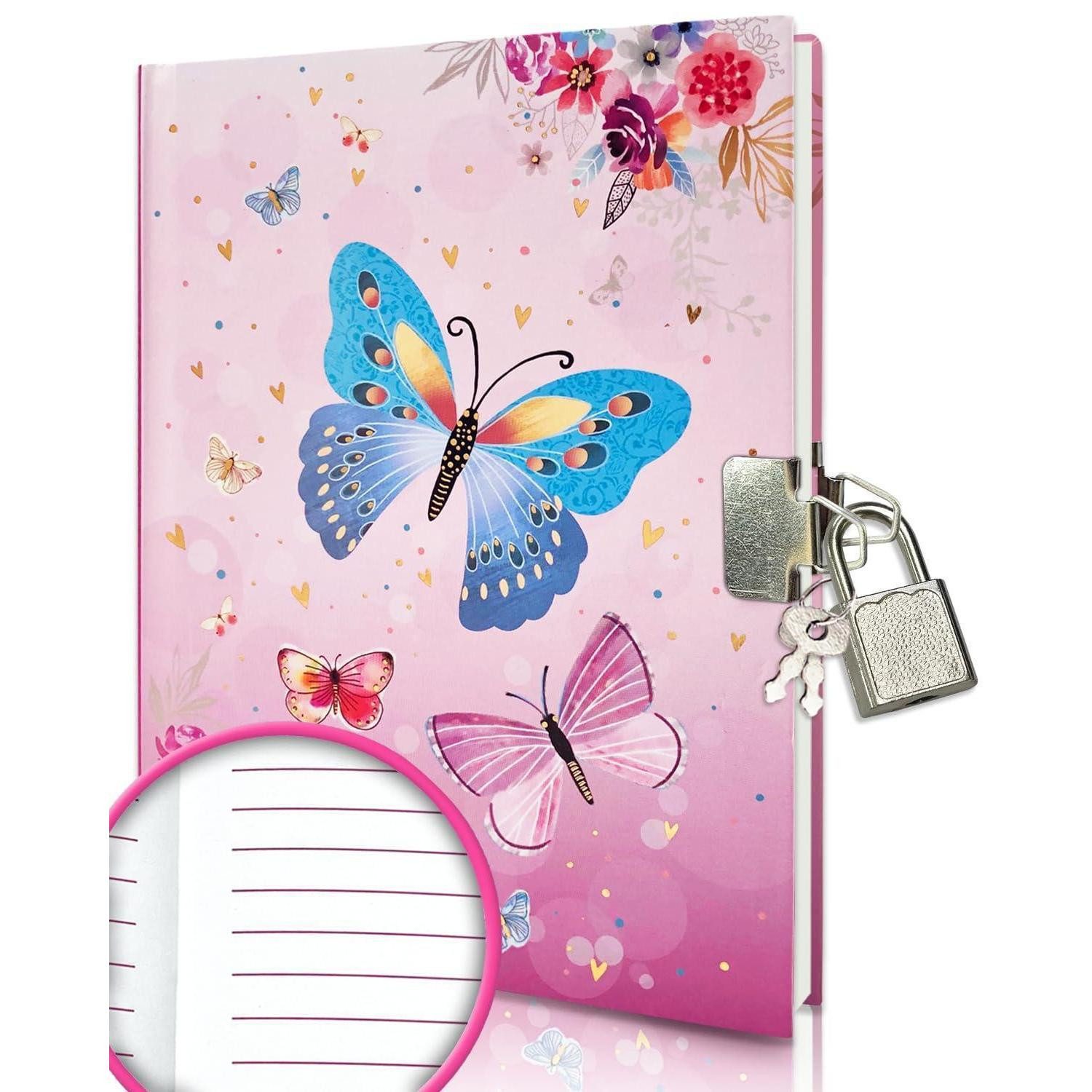 LuxusKollektion Tagebuch Tagebuch mit Schloss Rosa Schmetterling