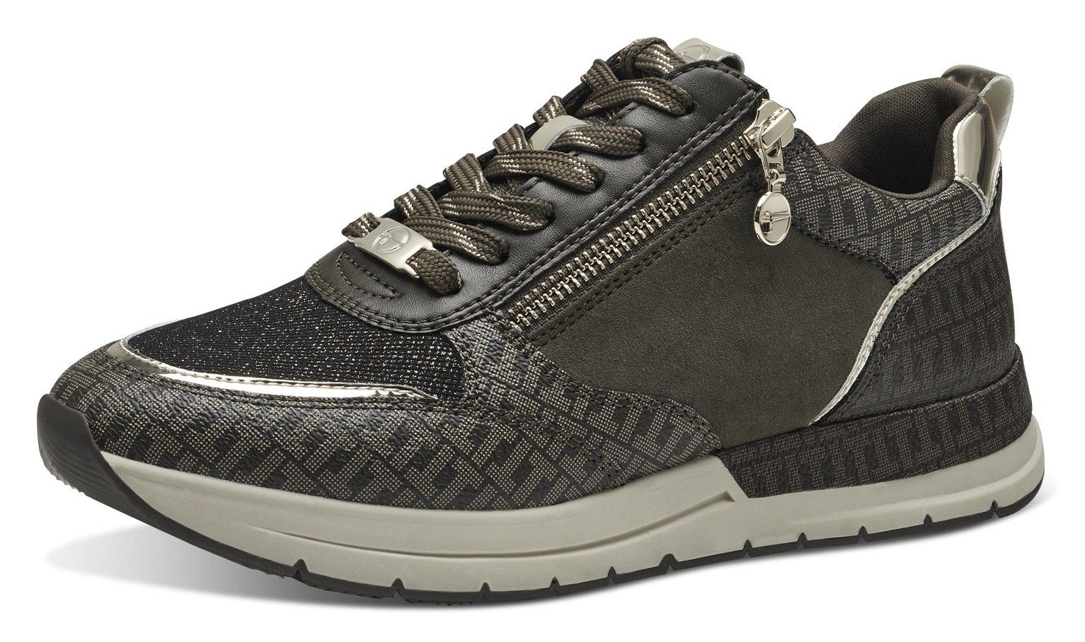 Tamaris Sneaker mit trendigen Metallic-Details olivgrün kombiniert