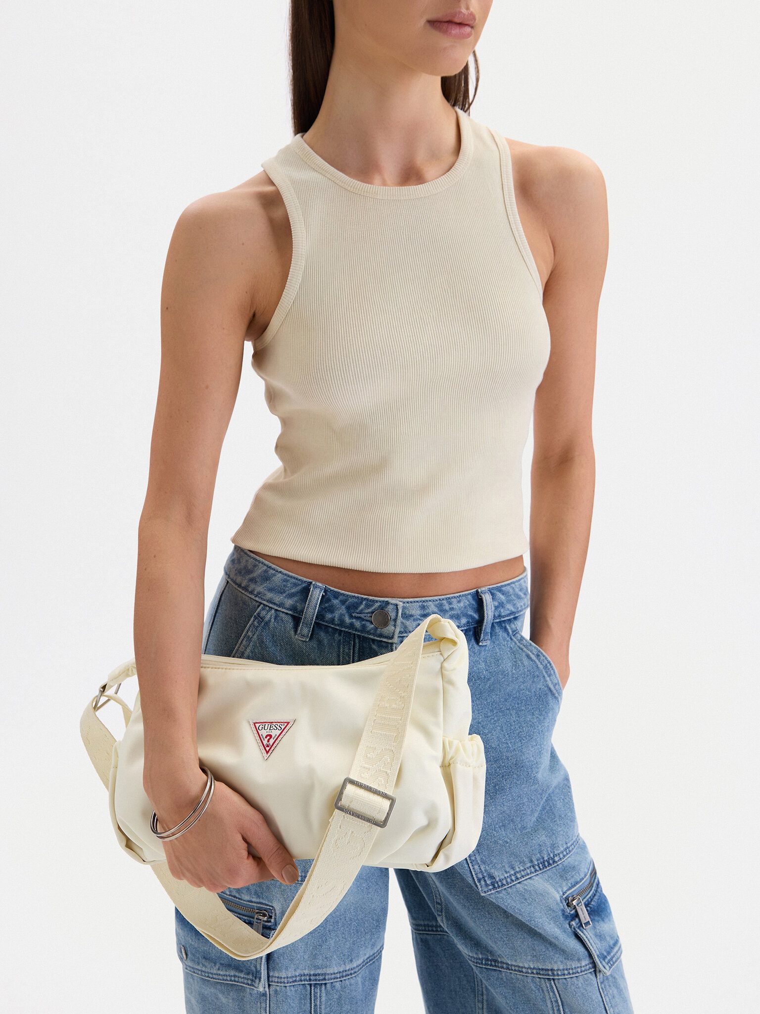 GUESS JEANS Handtasche Guess Jeans Damenhandtasche Écru GUESS JEANS-CWBEO-GUESS-XC-003-09 Bei