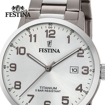 Festina Quarzuhr Festina Herren Uhr F20435/1 Analog Titan, (Analoguhr), Herren Armbanduhr rund, Titanarmband silber