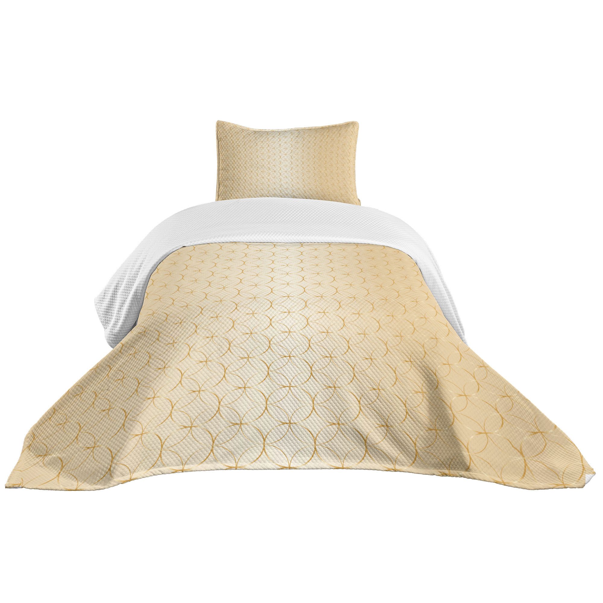 Abakuhaus Tagesdecke Set mit Подушкиbezügen Waschbar, Beige Geometrisches Gold-Muster