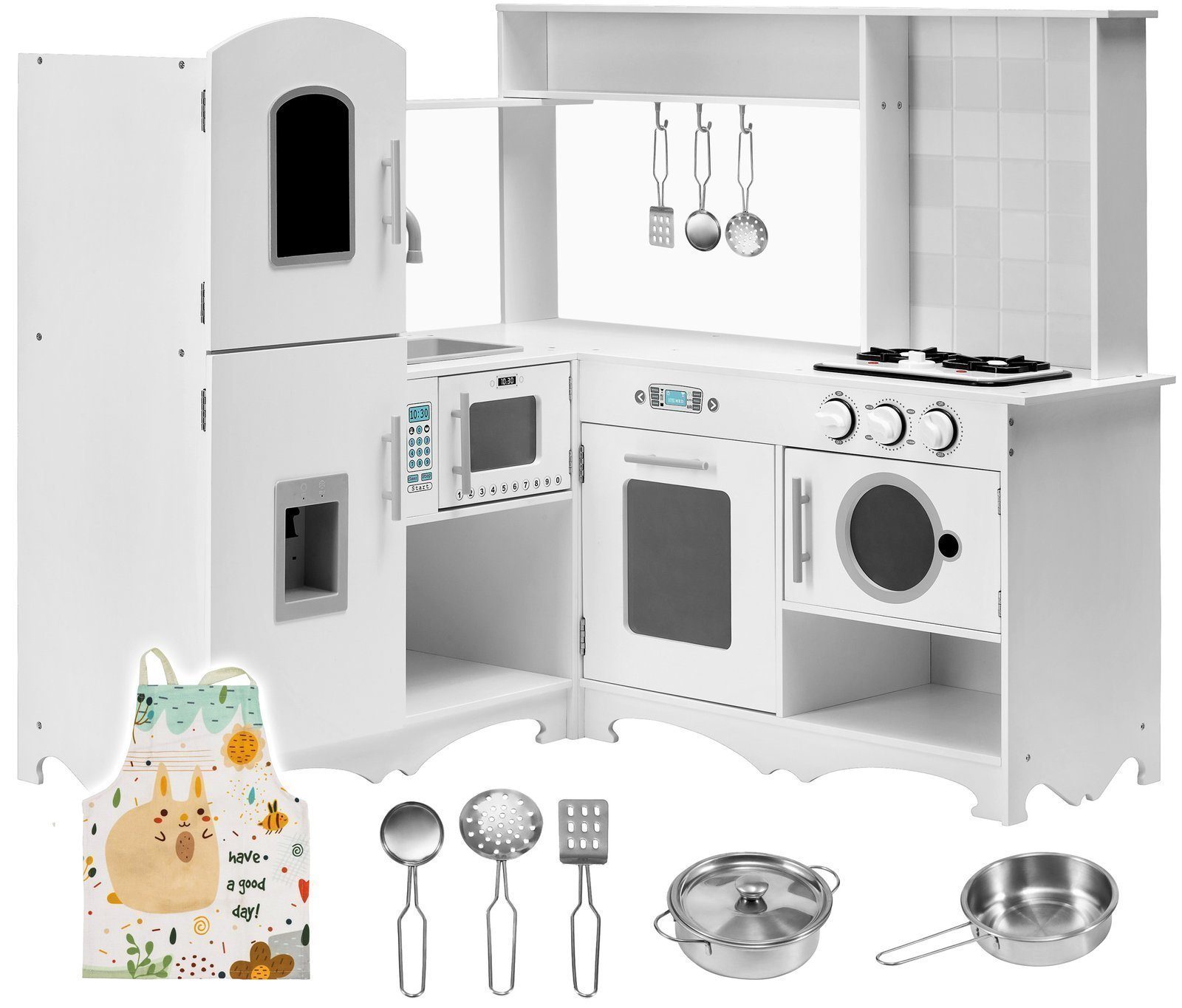 Mamabrum Spielküche XXXL Holz-Eckküche mit Kühlschrank, Backofen, Waschmaschine