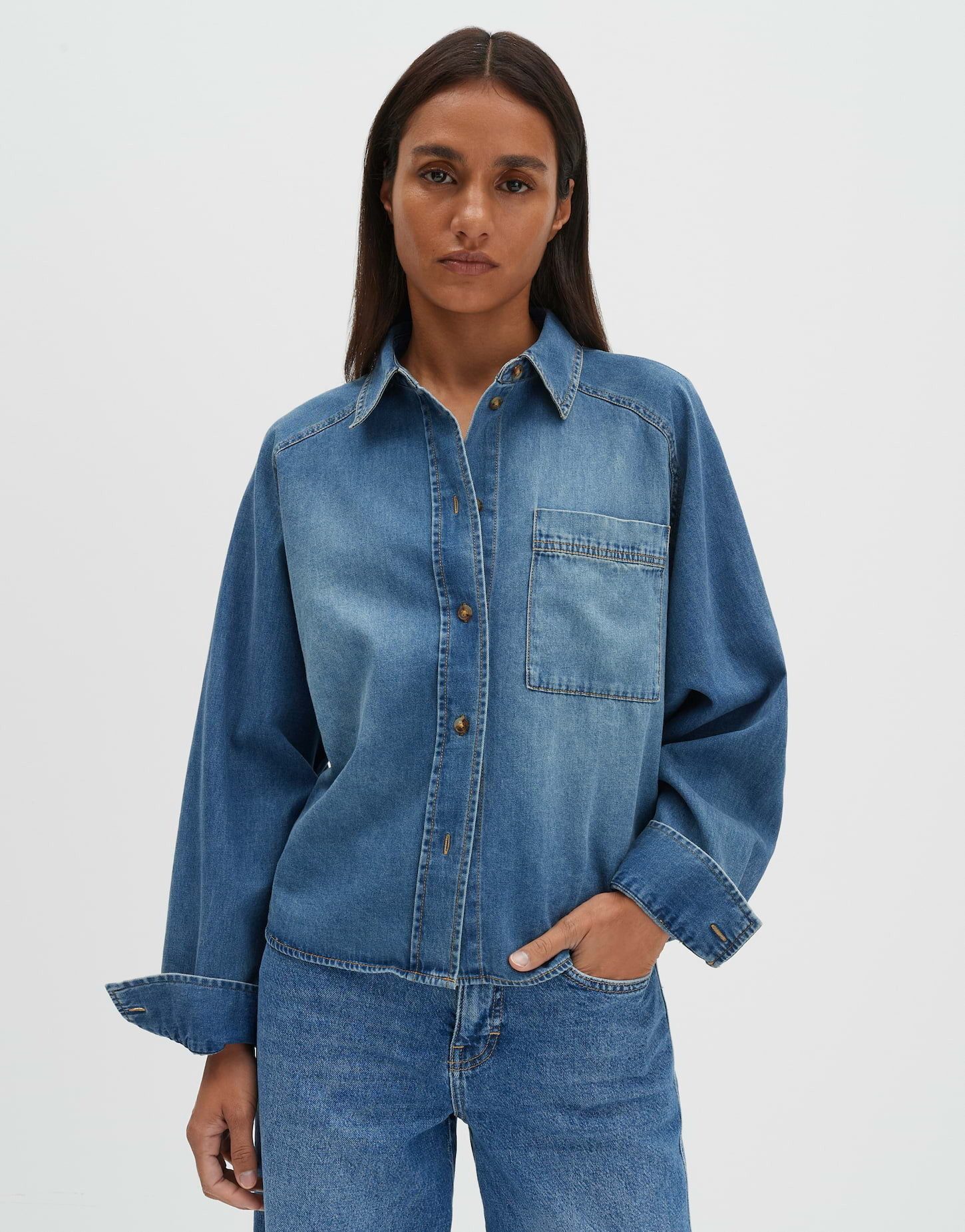 someday Jeansbluse ZEBRU Oversized aus nachhaltigem BCI Cotton Boxy Silhoue günstig online kaufen