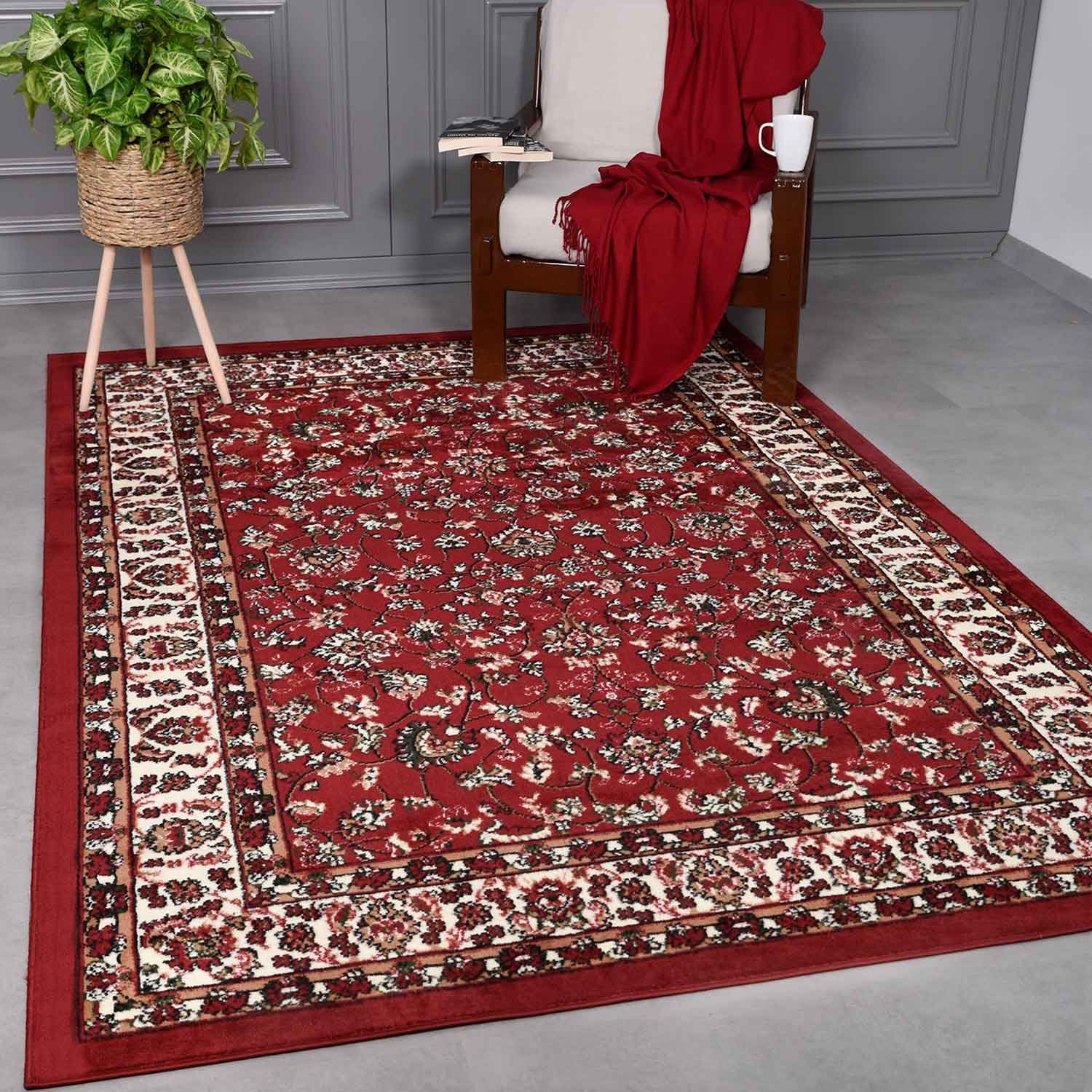 Orientteppich Kurzflor Teppich, Vimoda, Rechteckig, Höhe: 8 mm, mit  Kunstvollem, Red, Klassischer, Wohnzimmer