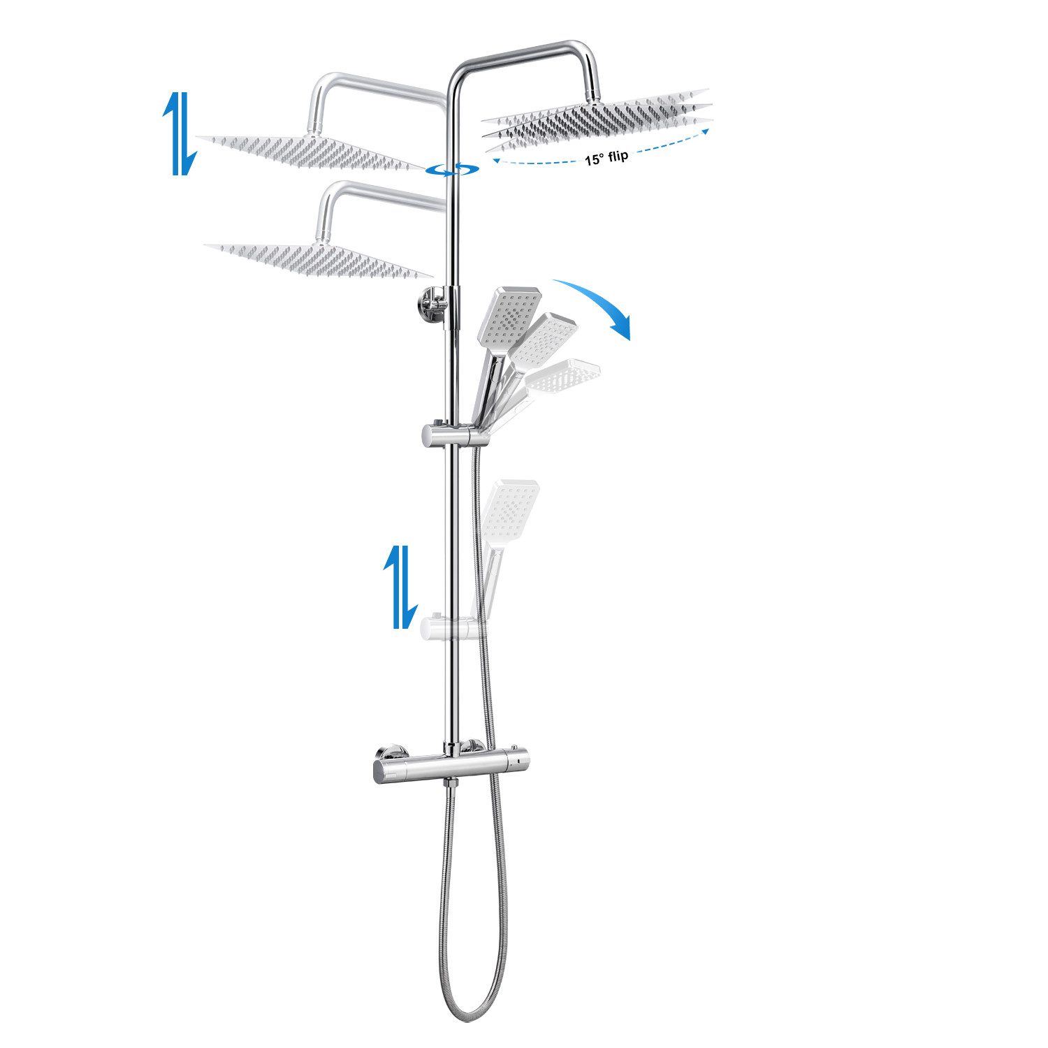 Thumbnail - WOOHSE Duschsystem mit Thermostat, Regendusche mit Armatur, Edelstahl Duscharmatur, 3 Strahlart(en), 1-St., mit Thermost...