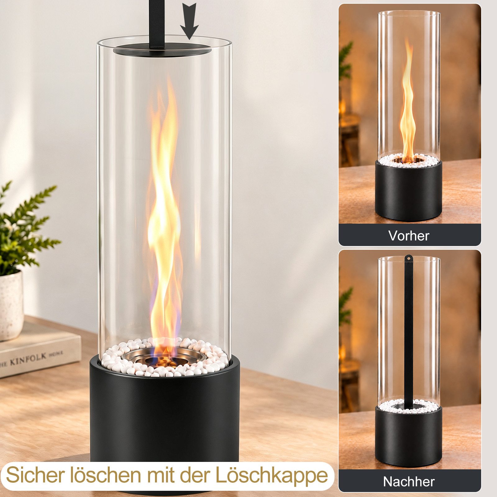 Nettlife Tischfeuer Ethanol Tischkamin Eckig/Rund Kamin Indoor Outdoor Tischfeuerstelle (Set, für Tisch, Terrasse, Balkon & Garten), Die Party Geschenkideens od – Bild 4 von 5