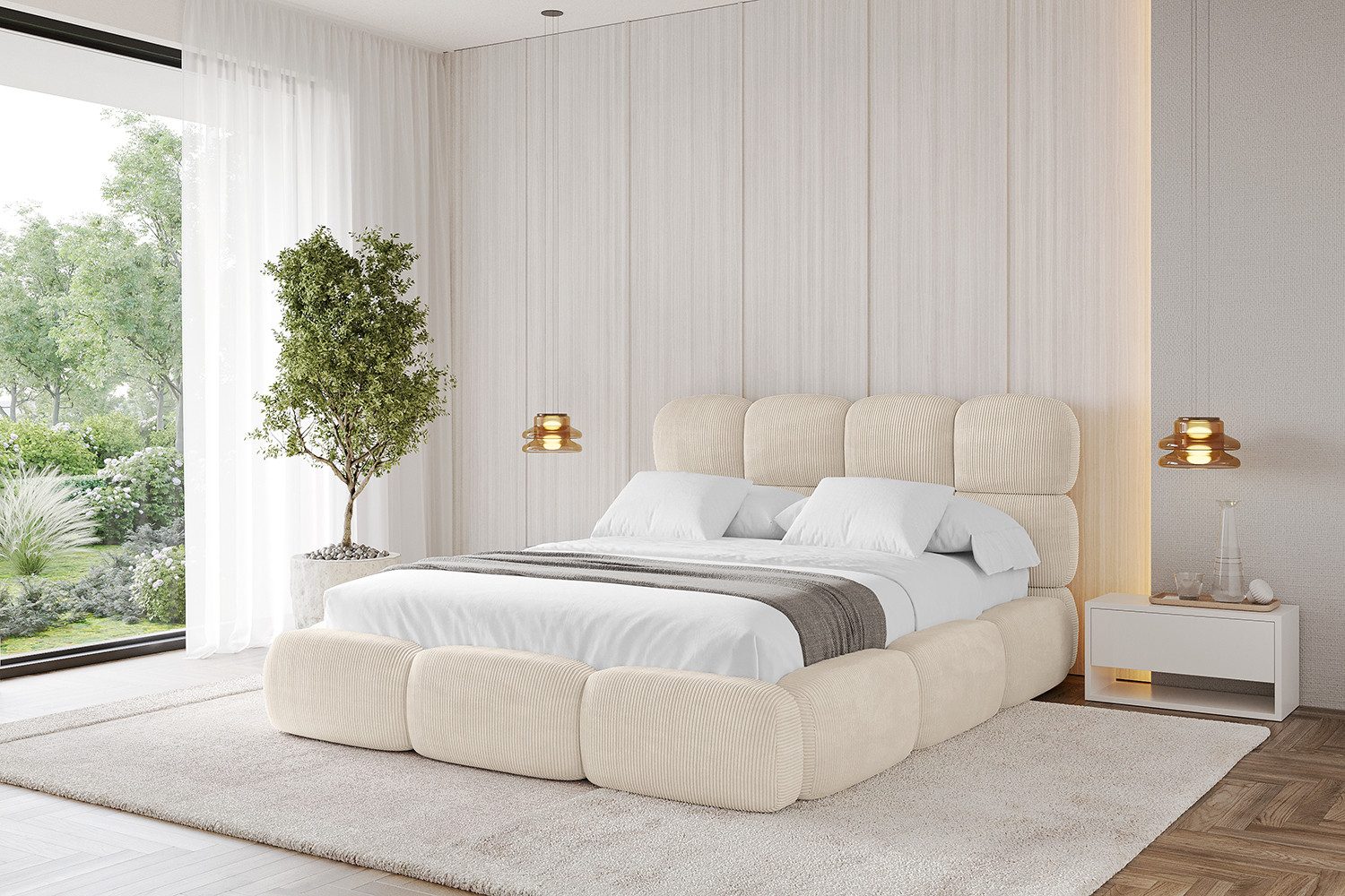 ALTDECOR Polsterbett NOMA (Polsterbett mit Bettkasten und Lattenrost, Boxbett ohne Matratze), Doppelbett mit Stauraum, Bett mit Kopfteil