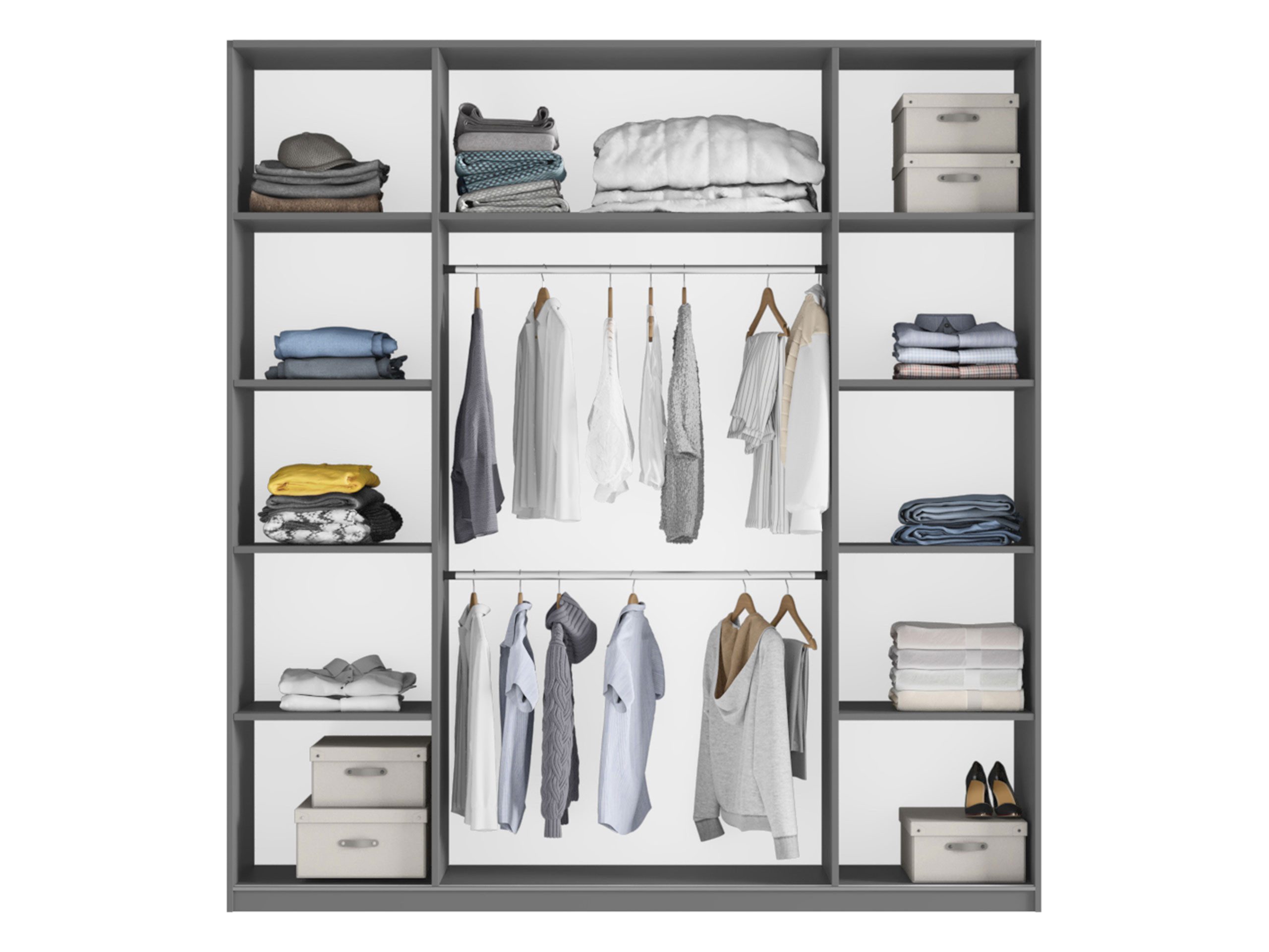 MIRJAN24 Kleiderschrank Rodos 200 (mit Schiebetüren) mit Frontspiegel und Kleiderstange, 2-türig, 200x65x244 cm