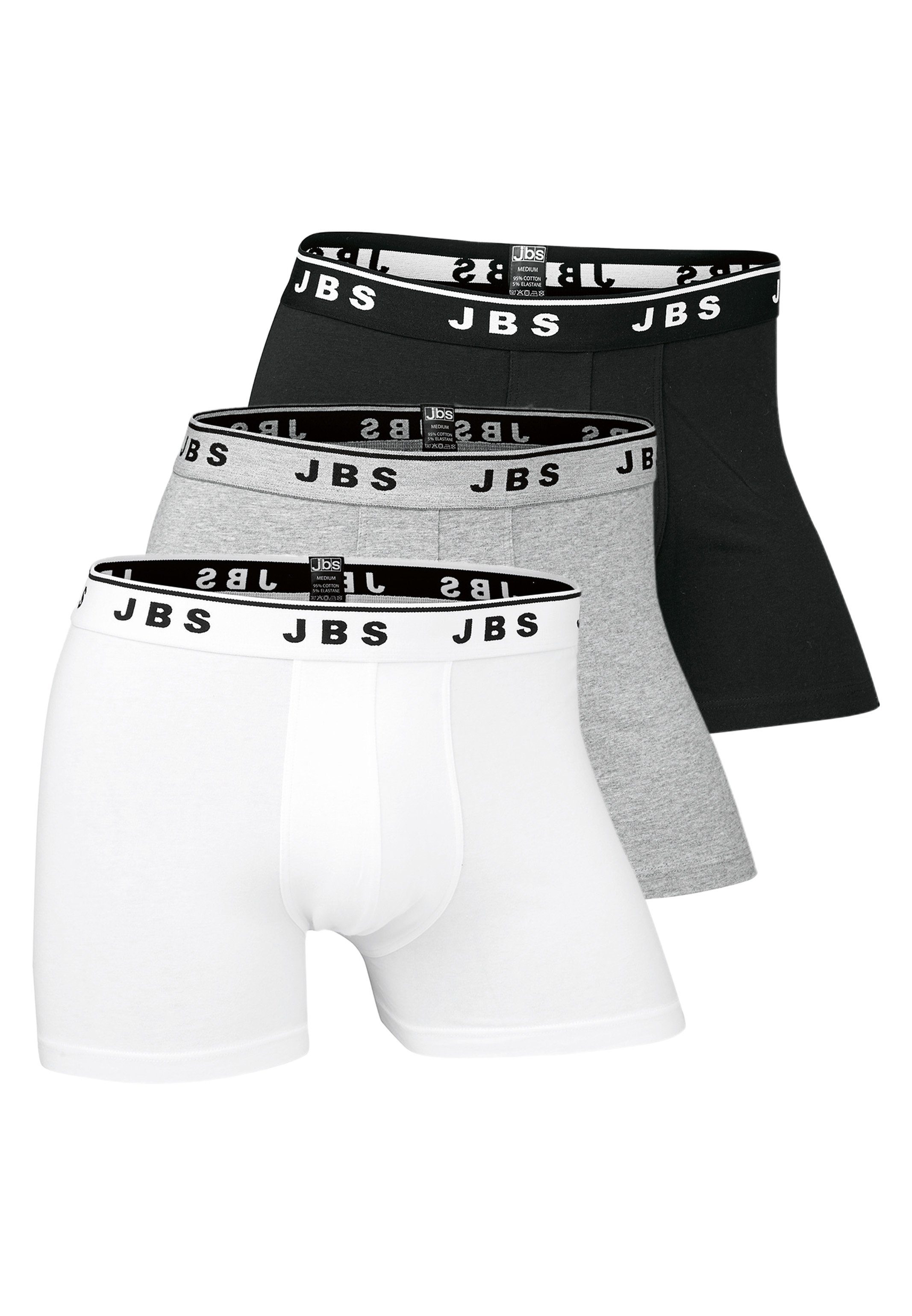 jbs Retro Boxer 3er Pack Organic Cotton (Spar-Set, 3-St) Long Short / Pant - Baumwolle - Ohne Eingriff - Atmungsaktiv Schwarz / Grau / Weiß