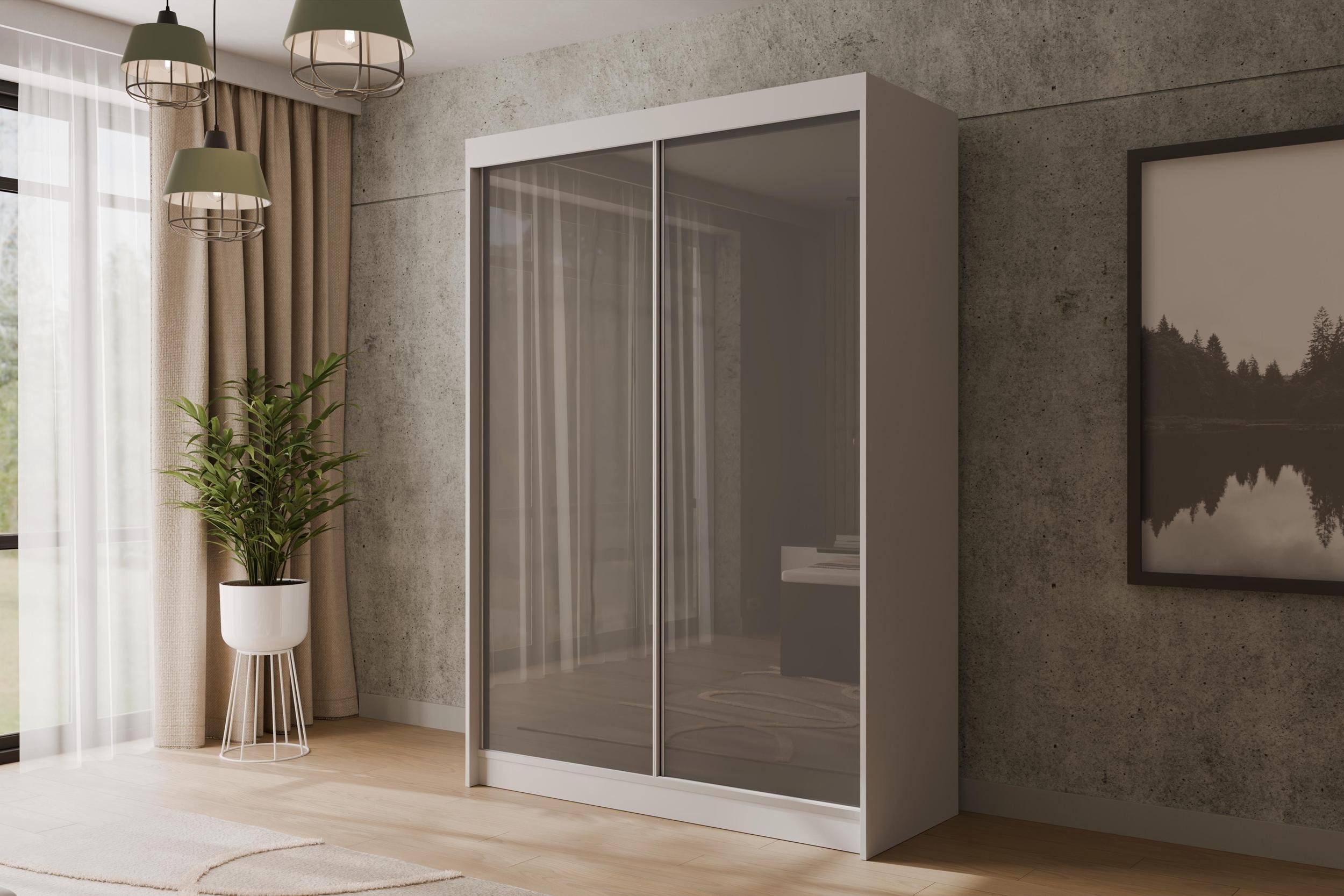 ALTDECOR Schiebetürenschrank PEKA (Kleiderschrank Garderobenschrank mit viel Stauraum Moderner Schrank) Vielseitiger Schwebetürenschrank Lacobel LED Beleuchtung