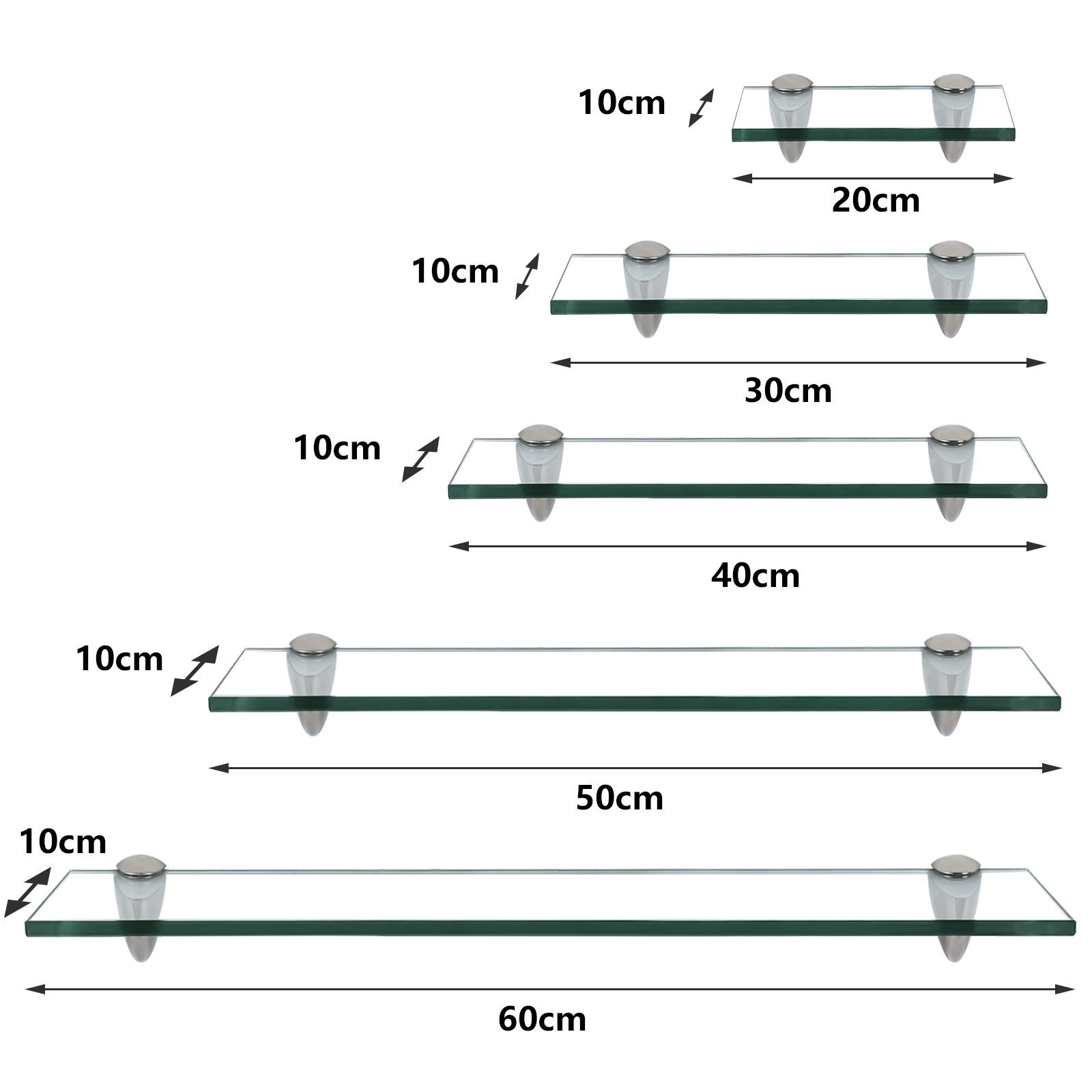 Clanmacy Wandregal Glasregal mit Halterung 20-60cm Glasboden Klarglas Glass günstig online kaufen