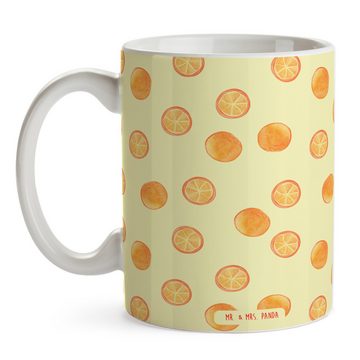 Mr. & Mrs. Panda Tasse Zitrus Orange - Gelb - Geschenk, Teetasse, Zitrusfrüchte, Porzellanta, Keramik, Einzigartiges Botschaft