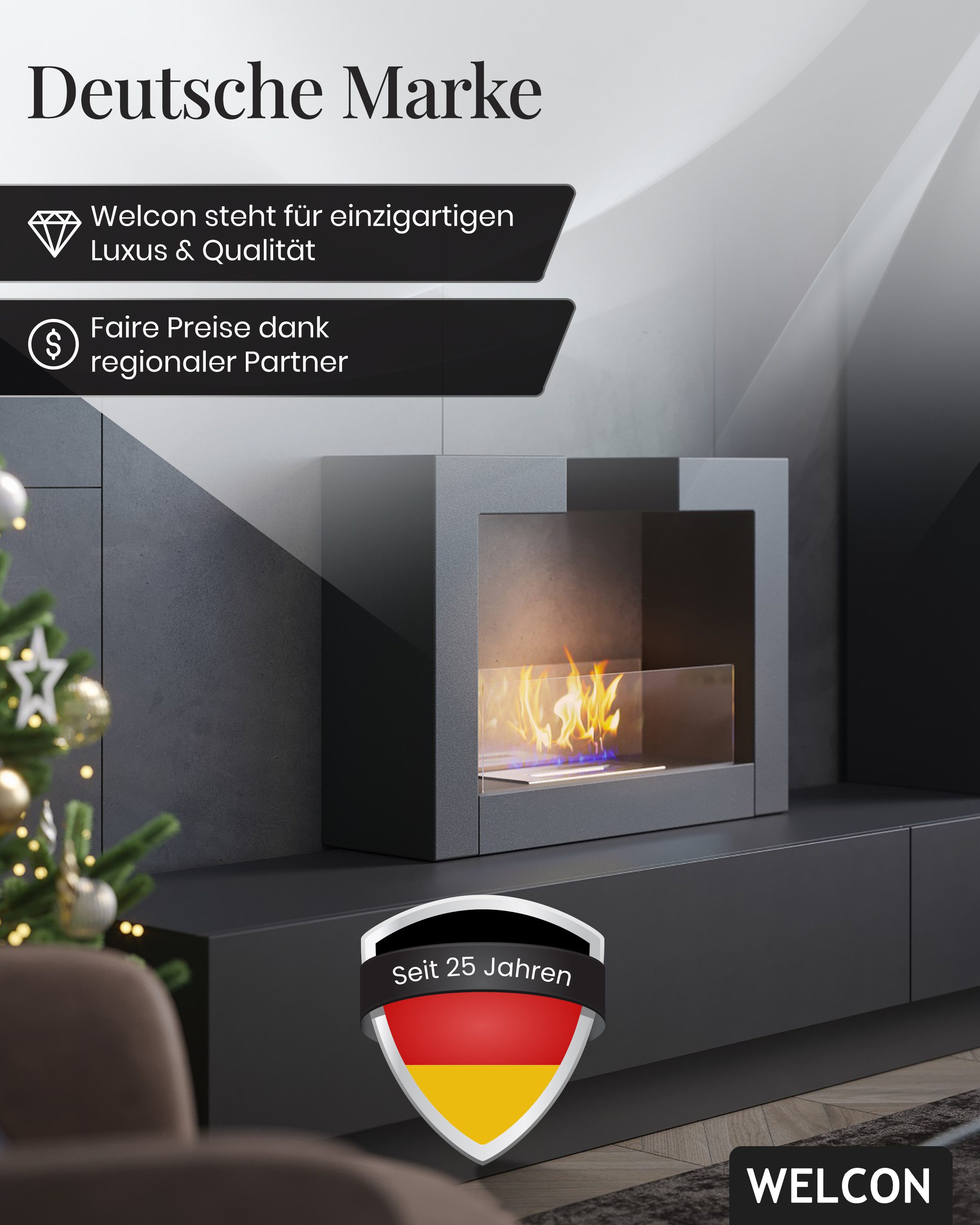 WELCON Echtfeuer-Dekokamin Bioethanol Kamin & Fireplace Göteborg, Standkamin, Keine Dämpfe und unangenehme Gerüche