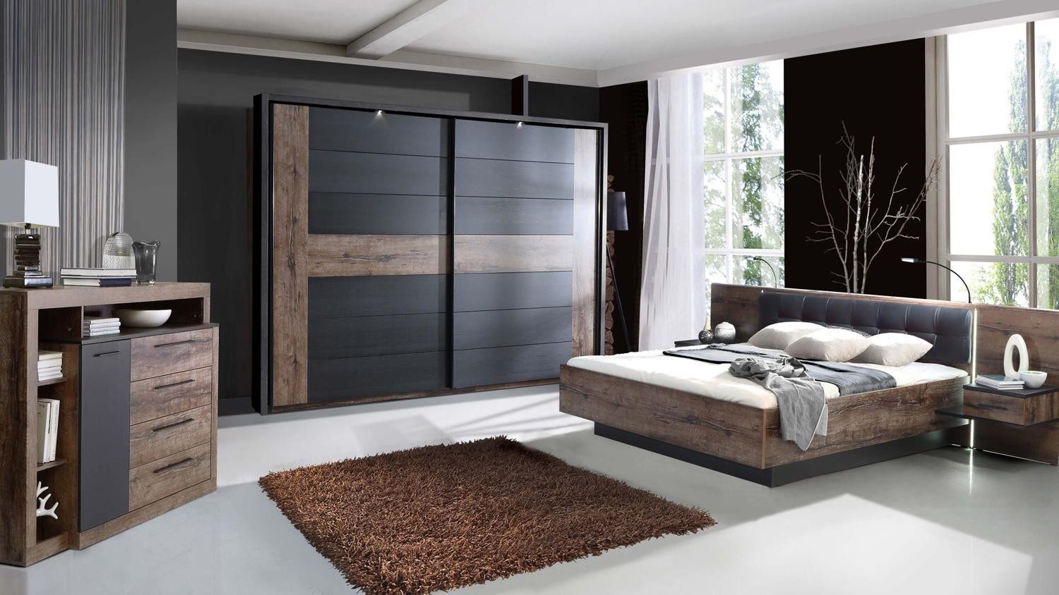 FORTE Schlafzimmer-Set Schlafzimmerset Bellevue 3 Schwarzeiche und Schlammeiche