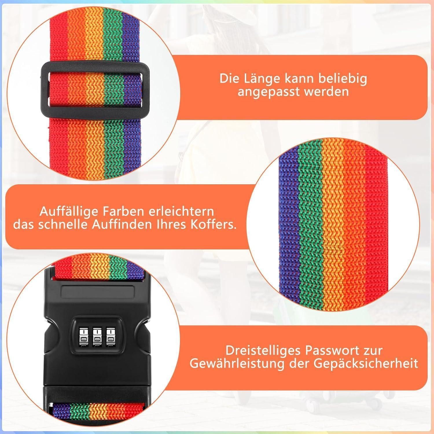 LuxusKollektion Koffergurt Koffergurt 2 Stk 2m 5cm Kofferband Zahlenschloss Regenbogen Beige