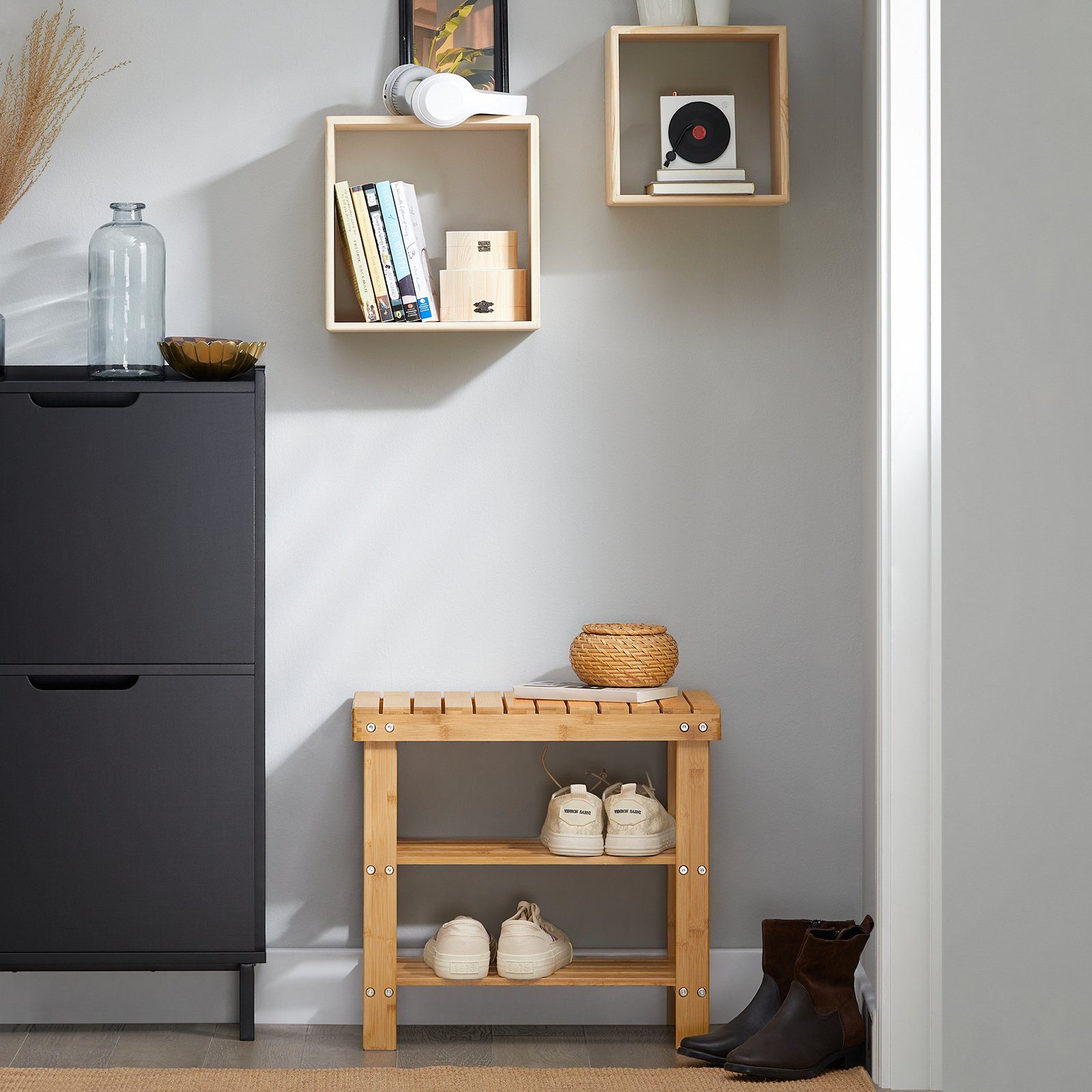 SoBuy Schuhregal FSR02-K, Schuhregal mit Sitzbank Garderobenbank Bambus, Sc günstig online kaufen