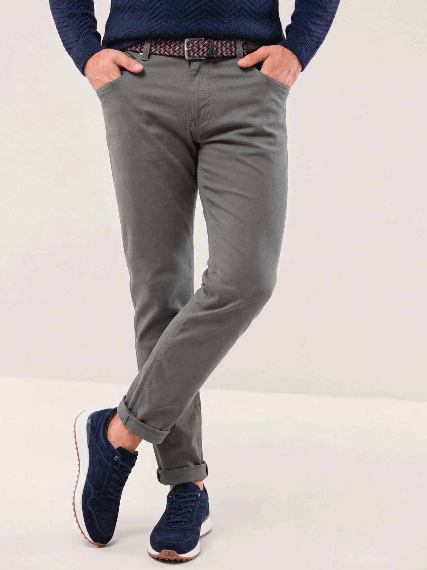 Walbusch 5-Pocket-Hose Herren Extraglatt-Stretchbund Five Pocket Hose bügelfrei Regular Fit Baumwollhose mit dehnbarem Comfort-Bund (bis 6 cm), inkl. Flechtgürtel