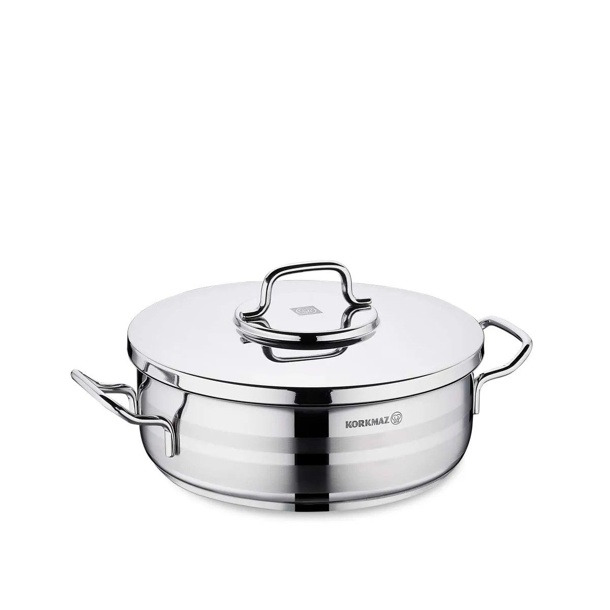 Korkmaz Kochtopf Astra2 Low Casserole, Edelstahl 18/10 (2-tlg), 32 x 9 cm, 7 L, Edelstahl-Kochtopf mit Deckel