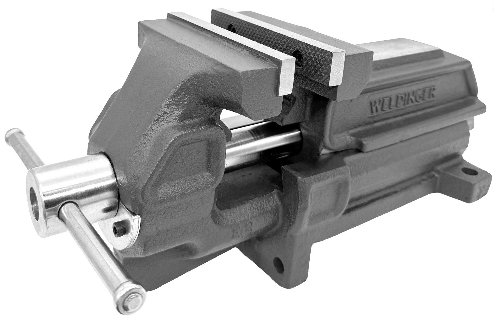 WELDINGER Schraubstock professional Schraubstock 125 mm fixe Basis mit Rohrspannbacken, 1-St., 125 mm Backenbreite, extrem belastbar, geriffelte Backeninnenseite