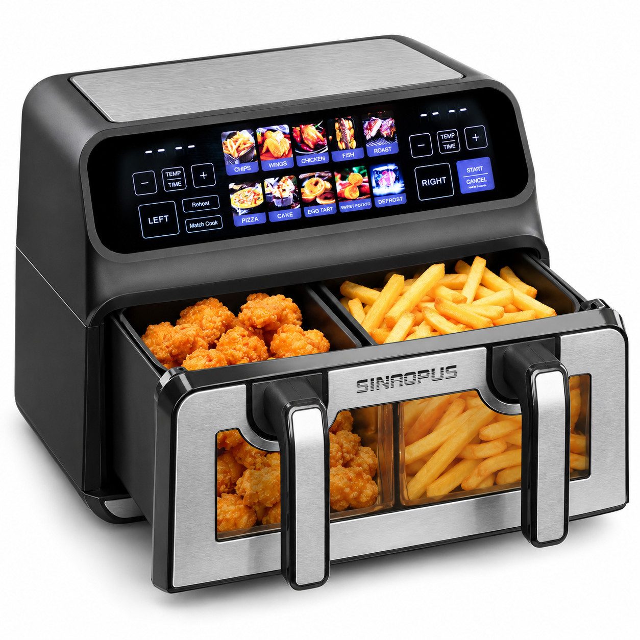 WHEELYOU Heißluftfritteuse 10 Programme, herausnehmbare Trennwand und 50–200 °C für vielseitige Familiengerichte, 2200 W, 9L Airfryer mit …